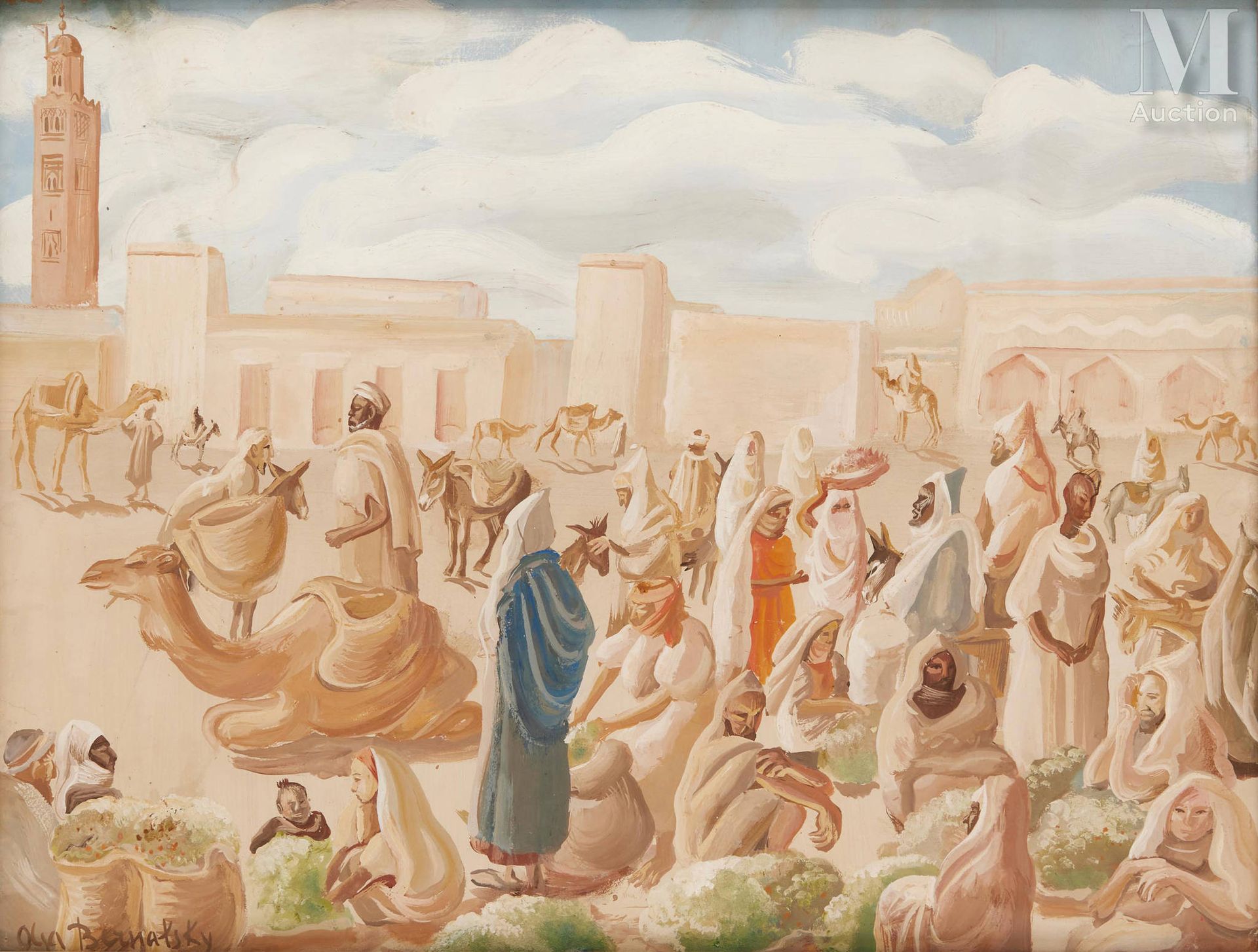 Olga BERNATZKY (1899 -1971) Morocco, market scene

Gouache on paper 
44,5 x 59 c&hellip;