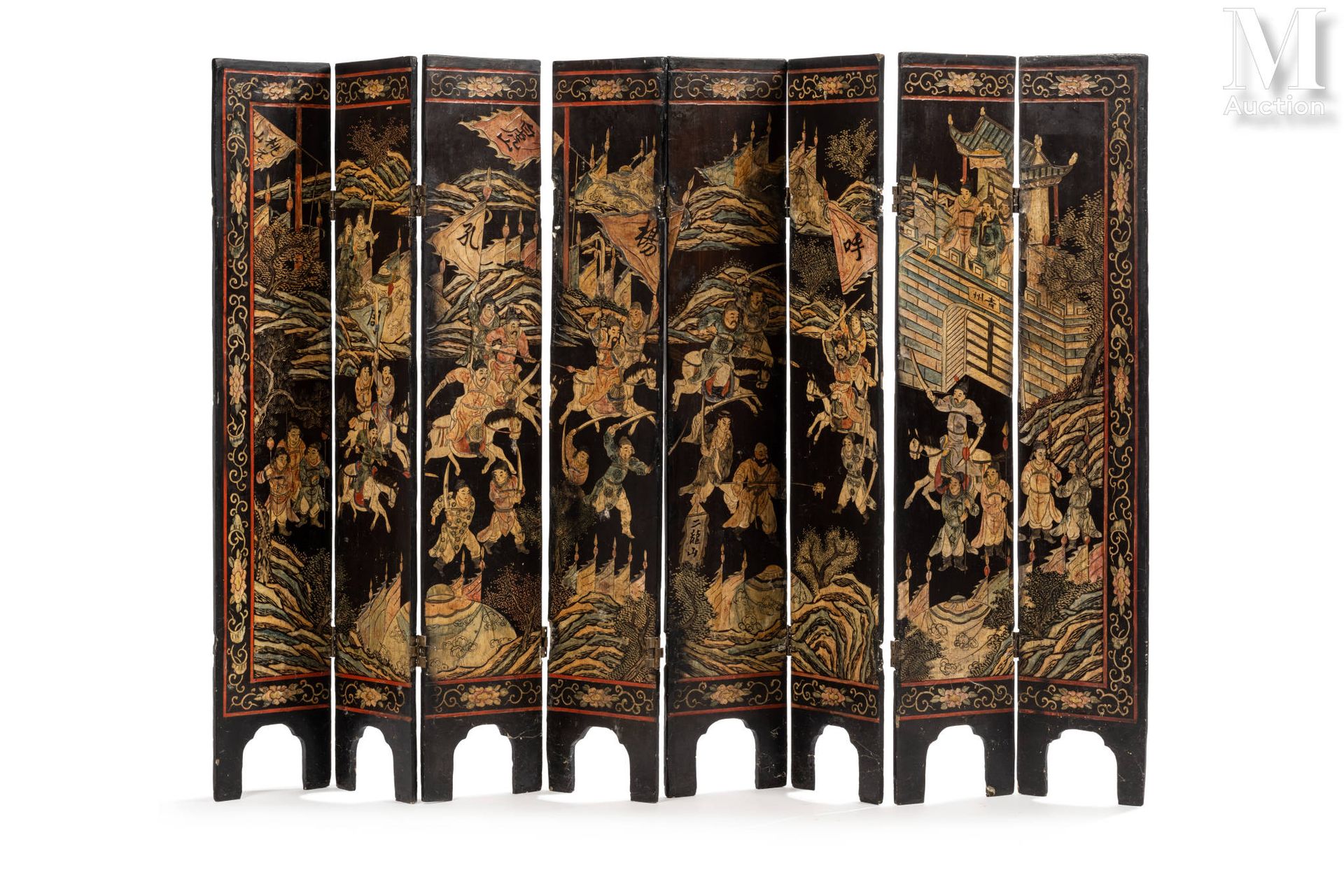 CHINE, XIXe siècle Eight-leaf Coromandel lacquer screen decorated with various p&hellip;