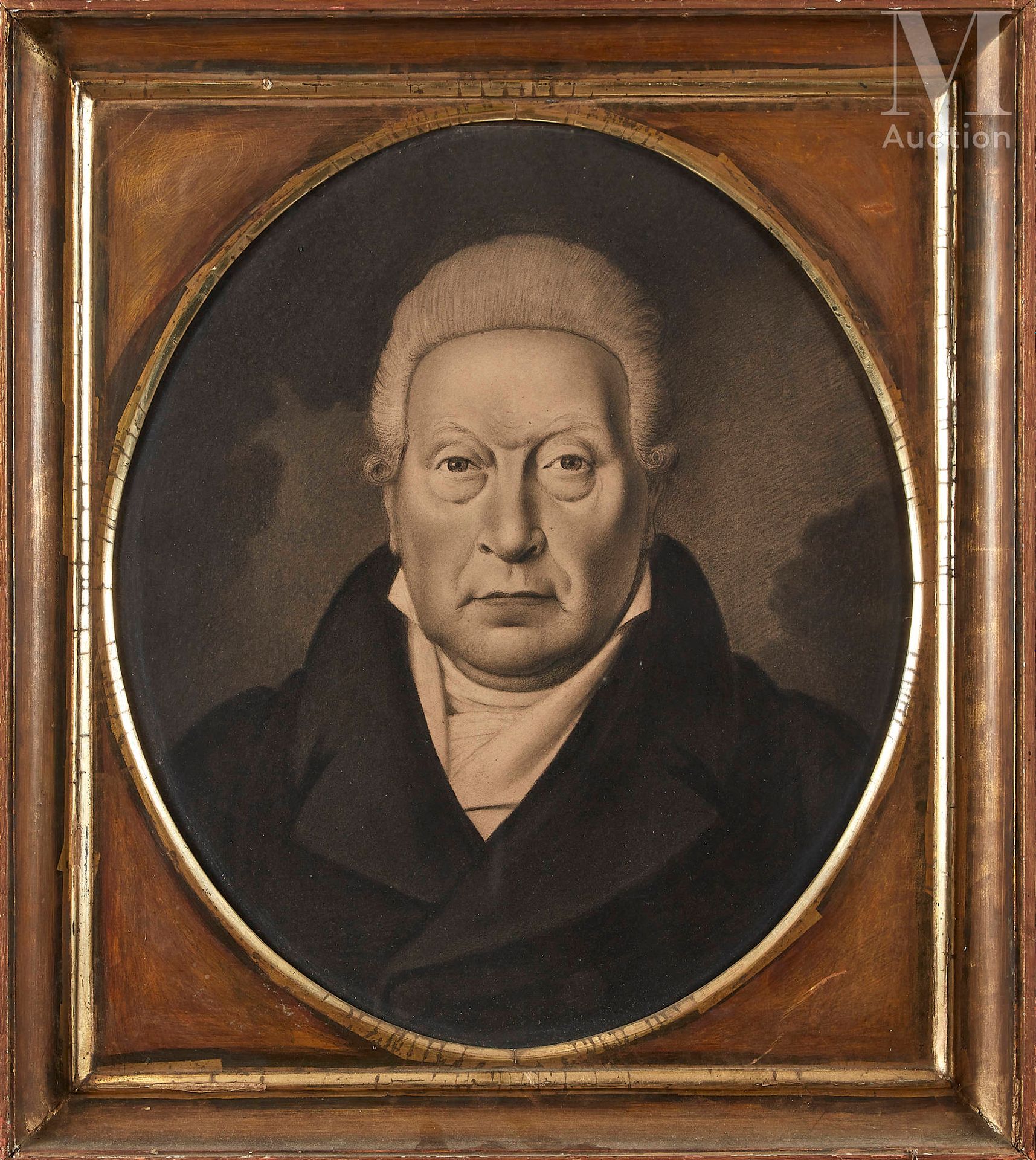 Ecole du XIXème siècle Porträt eines Mannes 
Kohle
50 x 42 cm.
In einem Rahmen m&hellip;