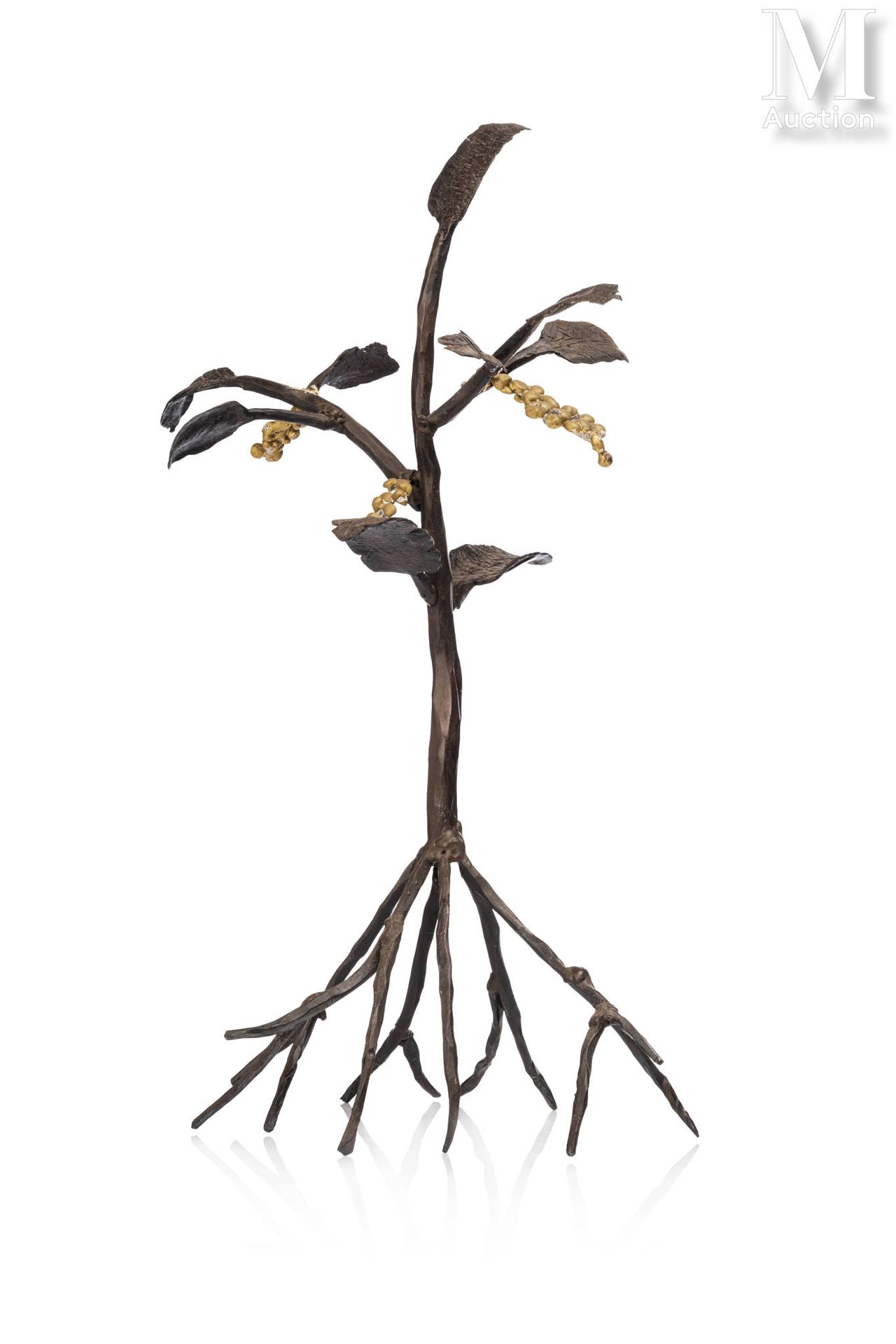Atelier André DUBREUIL Escultura vegetal estilizada de acero patinado con bayas &hellip;