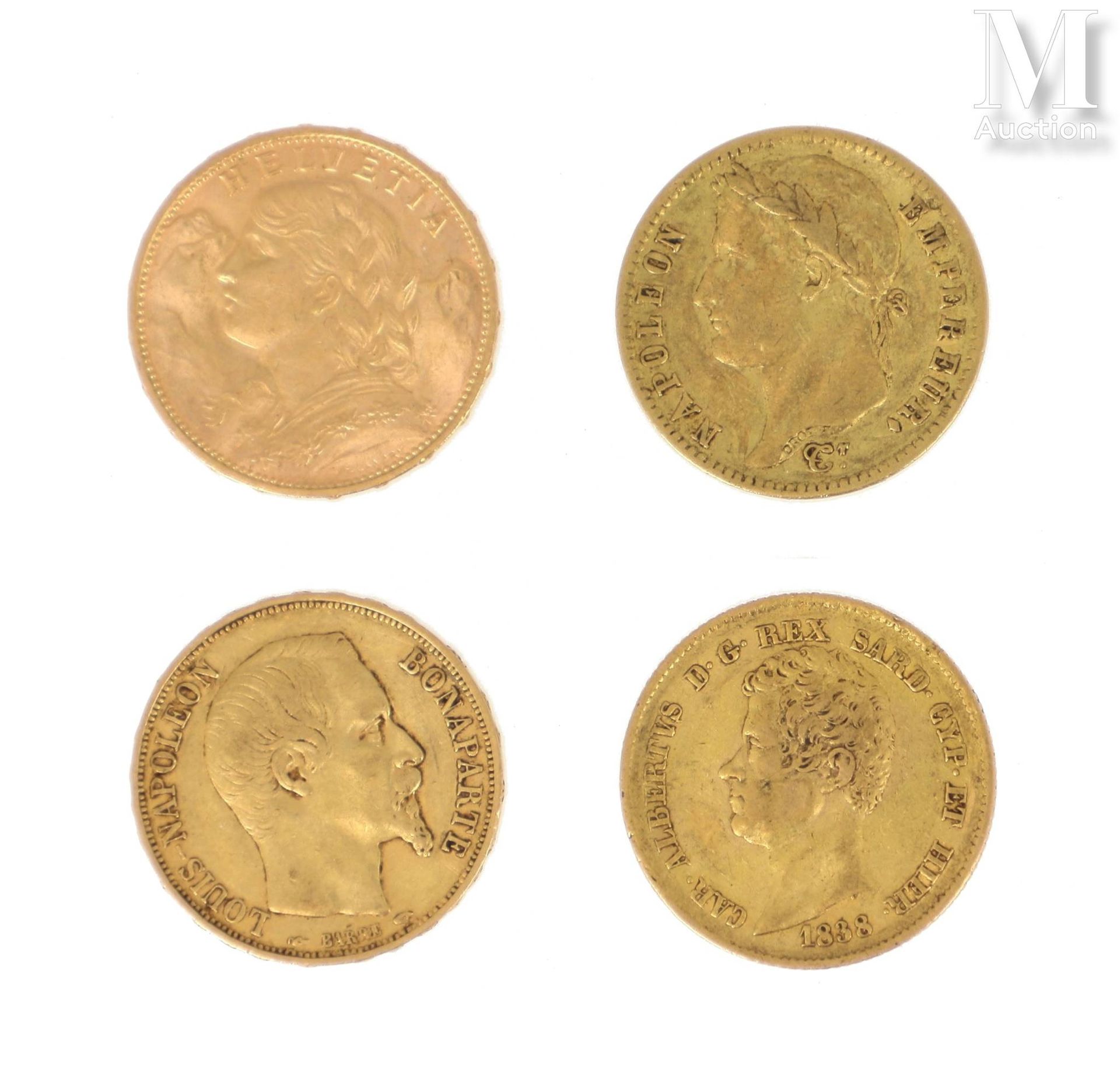 Quatre pièces or 4 Goldmünzen :
- 1 x 20 FF Napoleon Kaiser 1813 A
- 1 x 20 FF L&hellip;