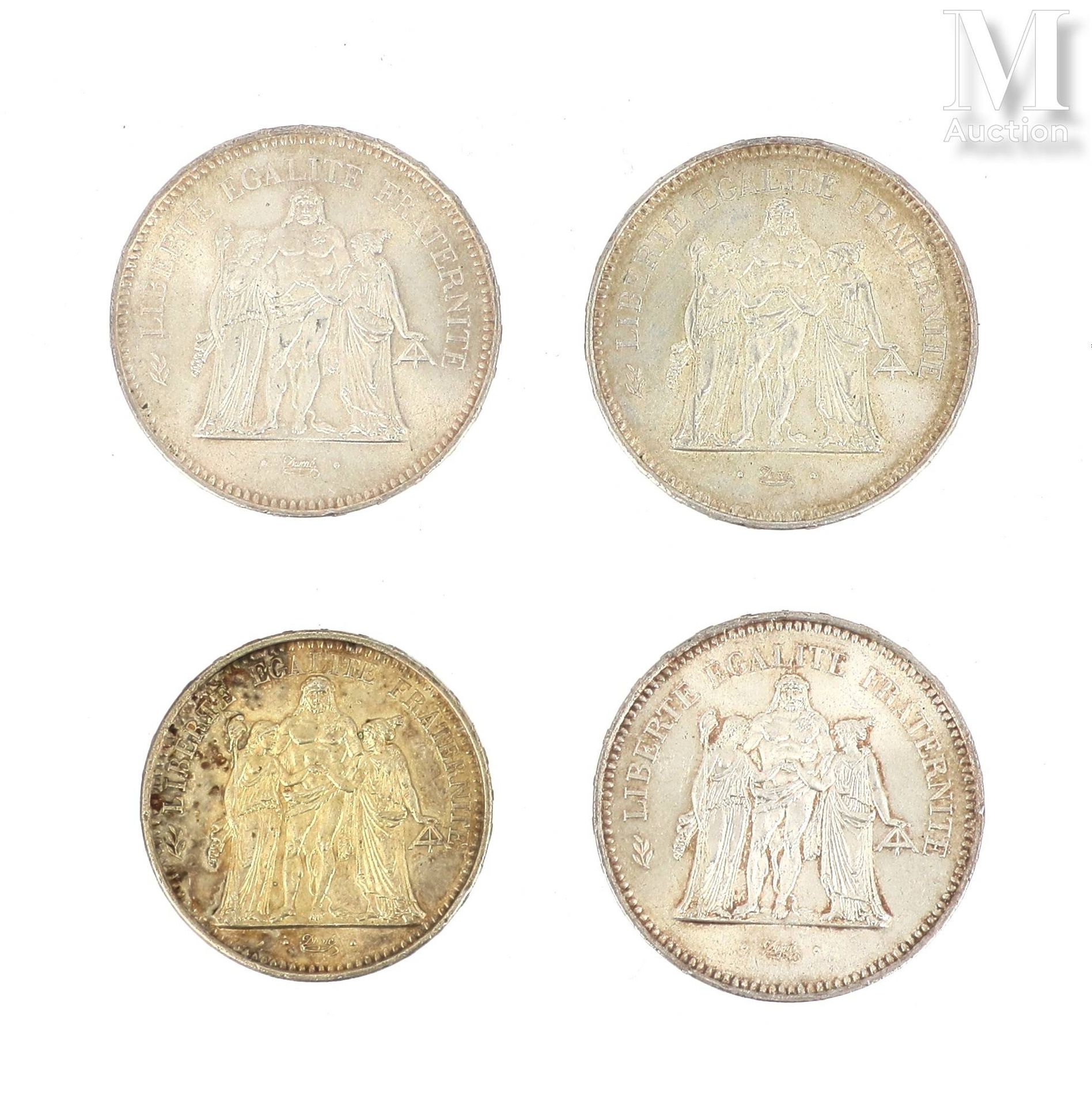 Quatre pièces argent Lot of four silver coins : 
- 3 x 50 FF Hercules (2 x 1975 &hellip;