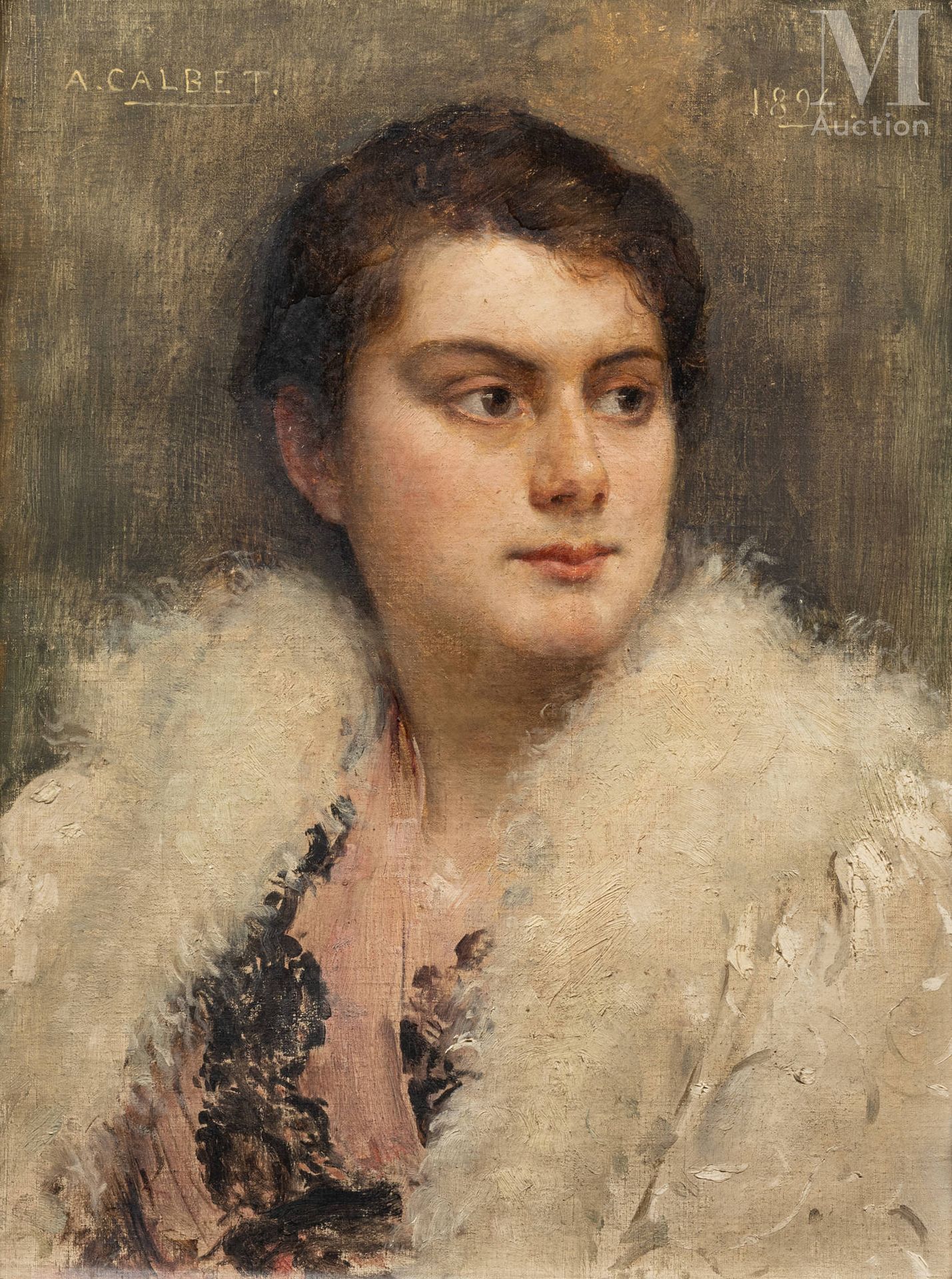 Antoine CALBET (Engayrac 1860 – Paris 1942) Portrait de jeune femme au manteau b&hellip;