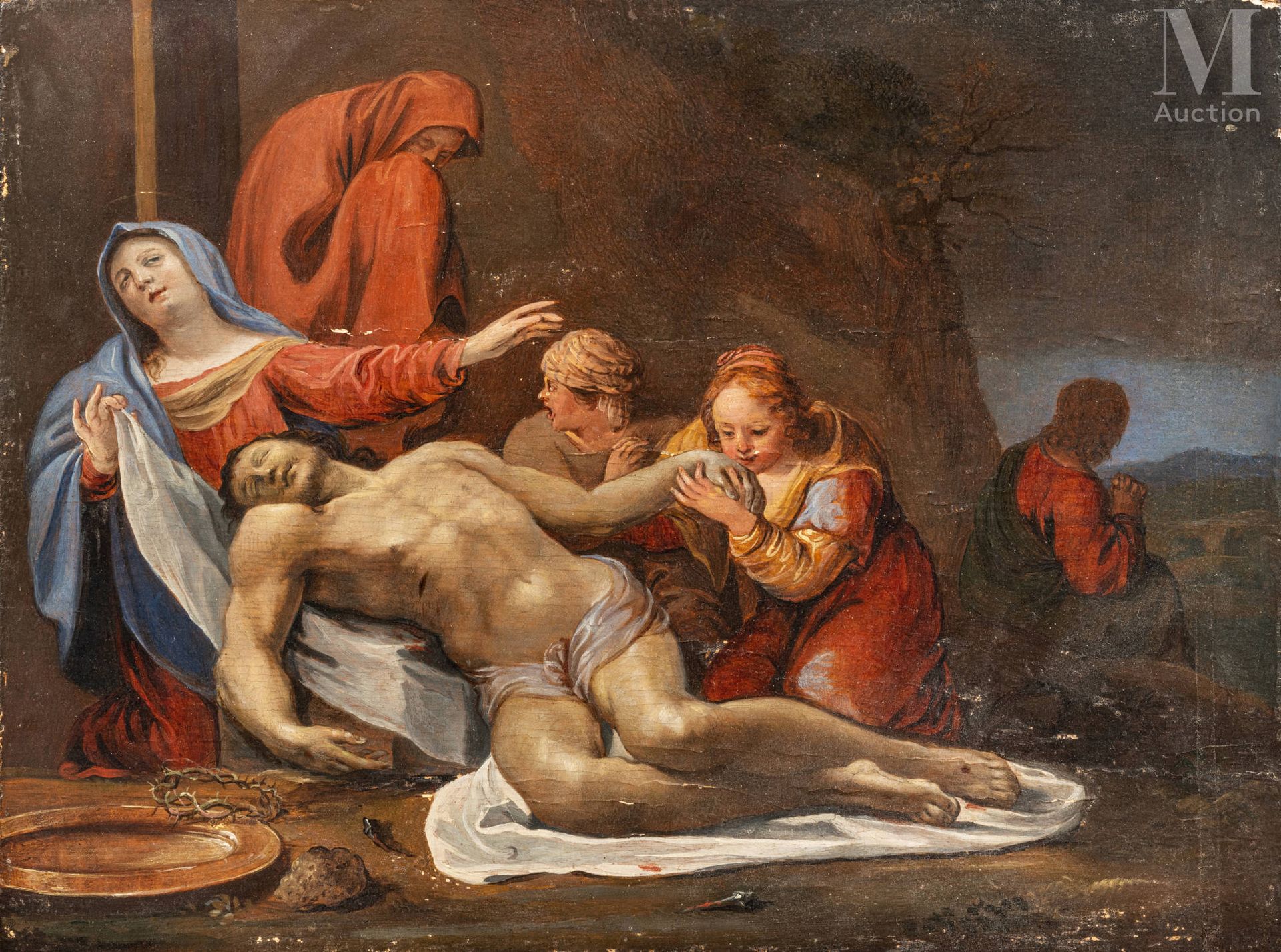 Null ECOLE FRANCAISE, XVIIIème siècle
La déposition du Christ 
Panneau marqueté &hellip;