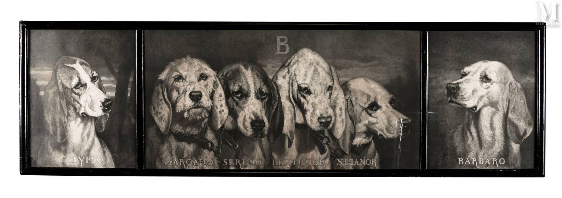 D'après Louis-Godefroy JADIN 185-1882) Portraits de chiens de meute accompagnés &hellip;