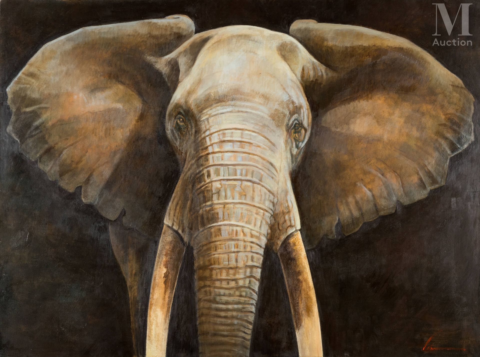 Blaise PRUD'HON (1958) 大象
布面油画 
右下方有签名，背面有印章 
97 x 130厘米。