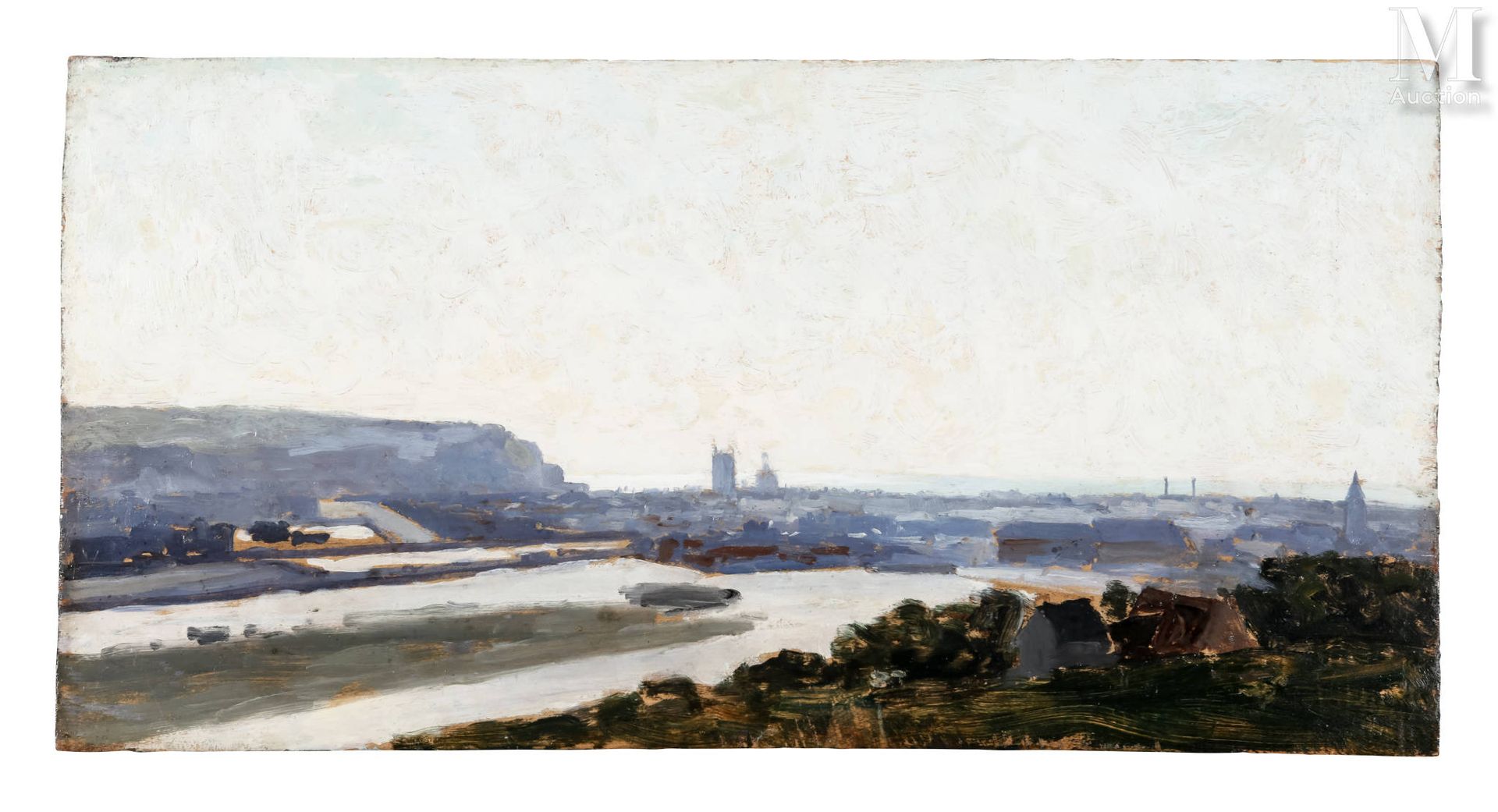 Ecole FRANCAISE, XIXème, suiveur de Paul Huet 菲坎普湾

板上油画 一块没有镶边的木板 
28 x 54 cm