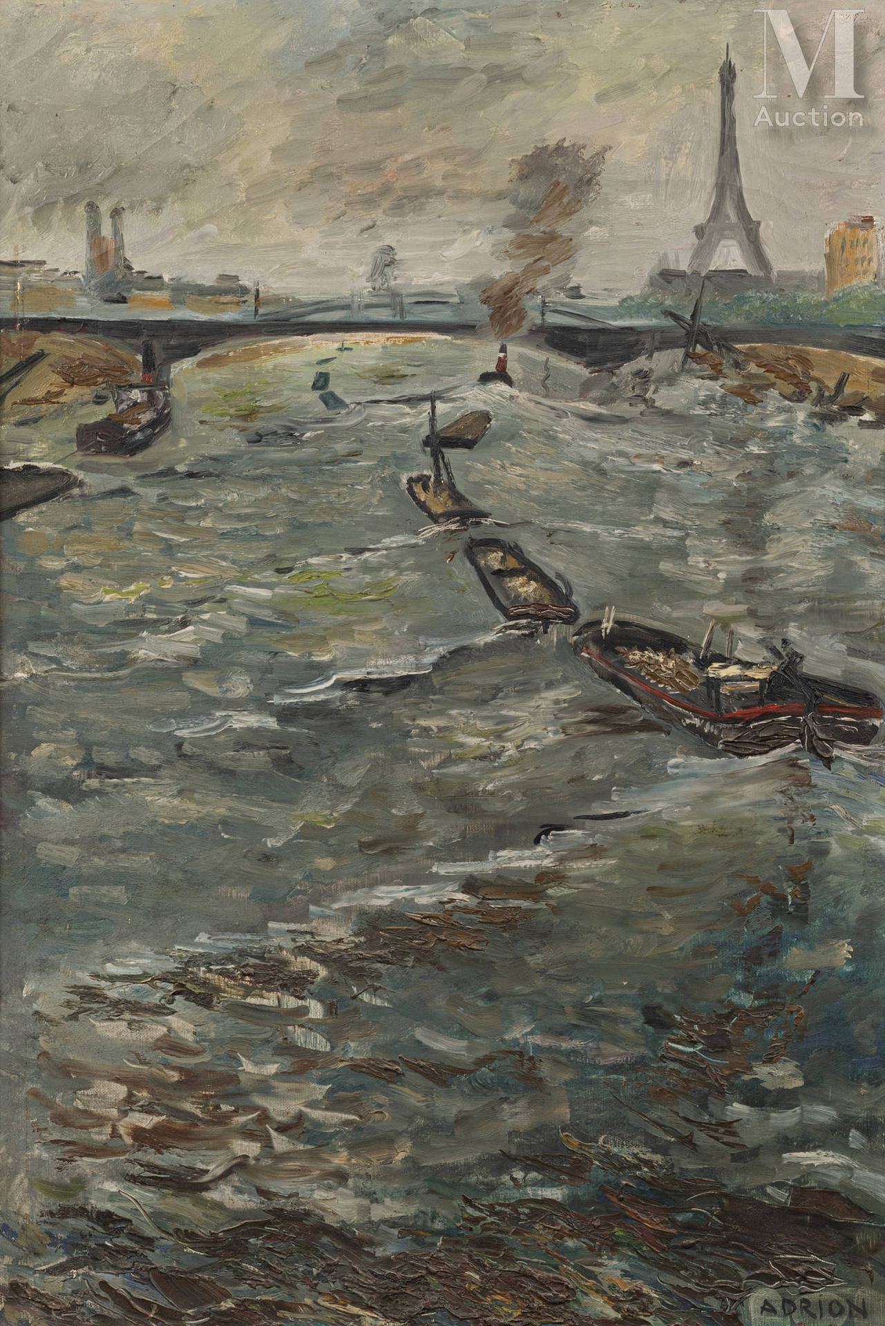 Lucien ADRION (Strasbourg 1889 - Paris 1953) The Seine in Paris and the Eiffeil &hellip;