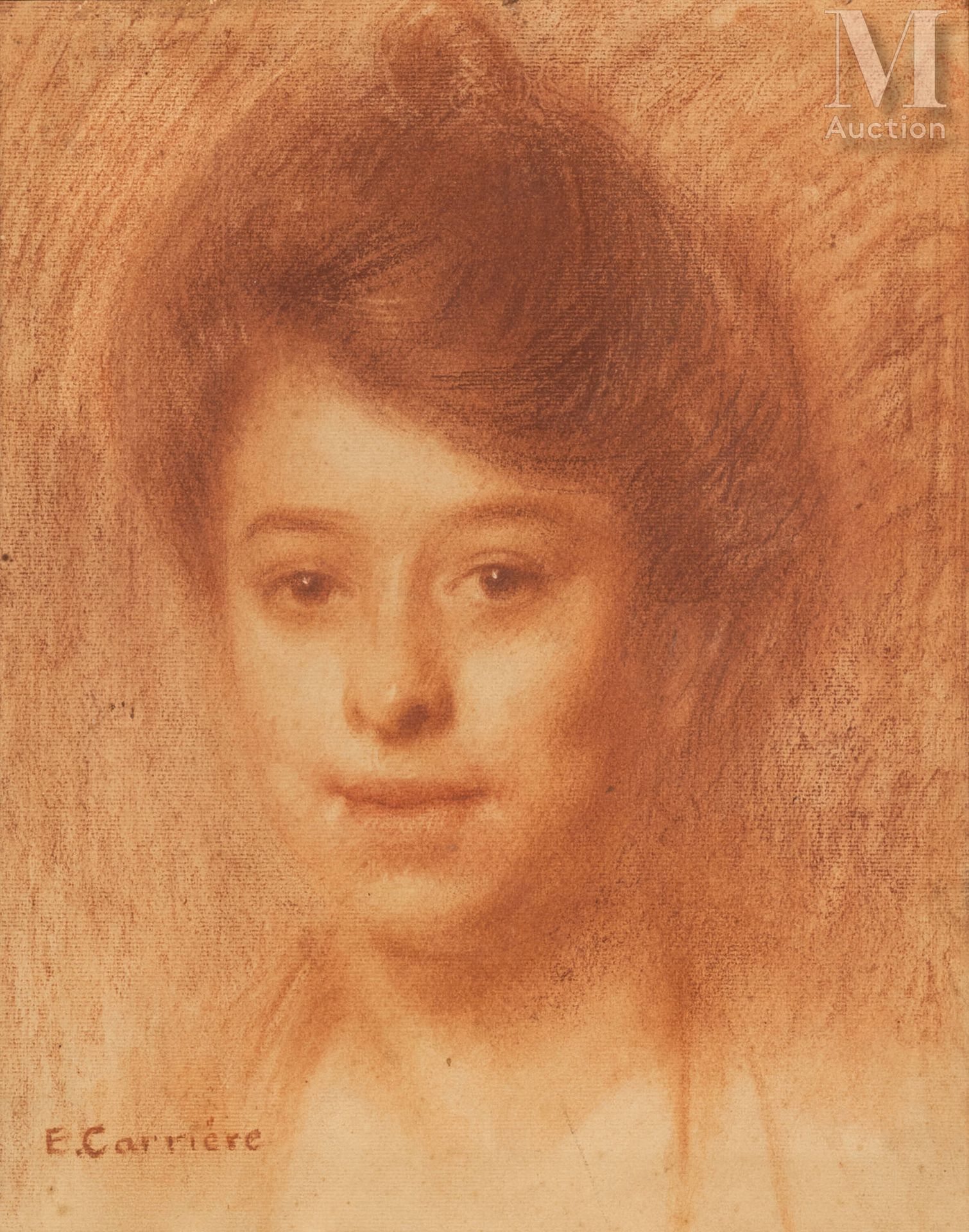 Eugène CARRIERE (Gournay-sur-Marne 1849 - Paris 1906) Portrait de femme au chign&hellip;