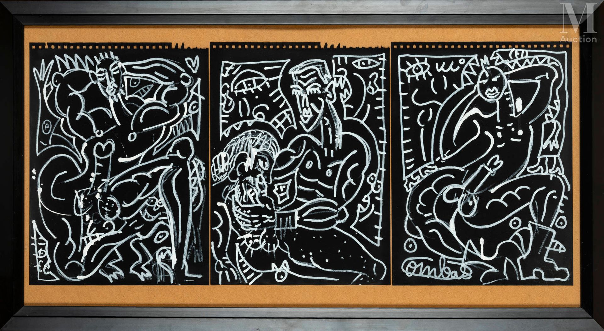 Robert COMBAS (né en 1957) 三个有大鸡巴的人非异性恋出身，2002年

水粉画在黑纸上，一套三张贴在纸板上，在最后一张上签名
32 x&hellip;