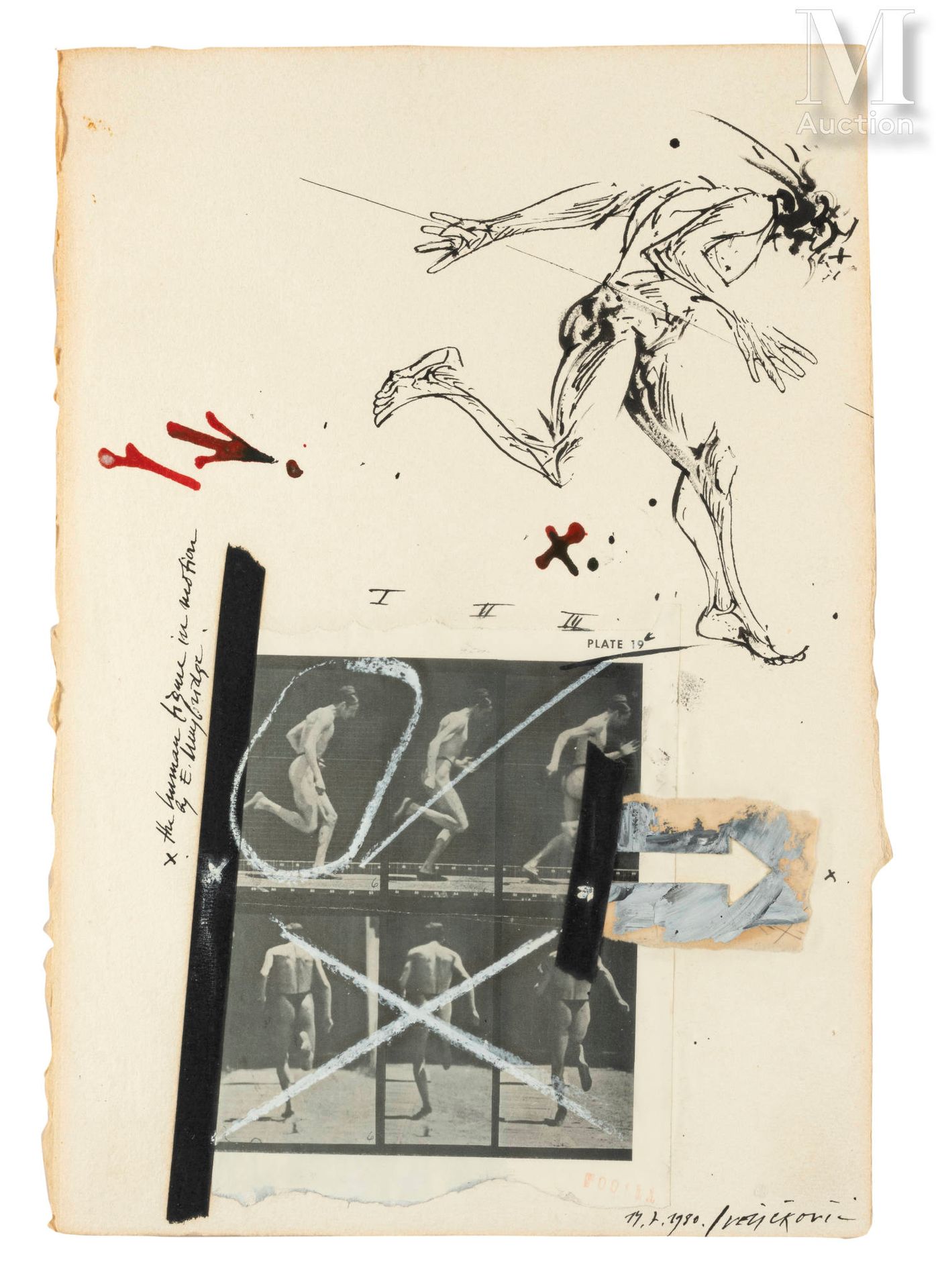 Vladimir VELICKOVIC (1935-2019) 运动中的人形，1980年

纸上水墨、丙烯酸和拼贴画，右下方有签名和日期
38,5 x 26 c&hellip;