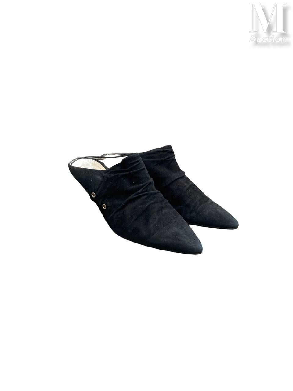 CHANTAL THOMASS - Automne-hiver 1984 Pair of mules
in black suede with draped ef&hellip;