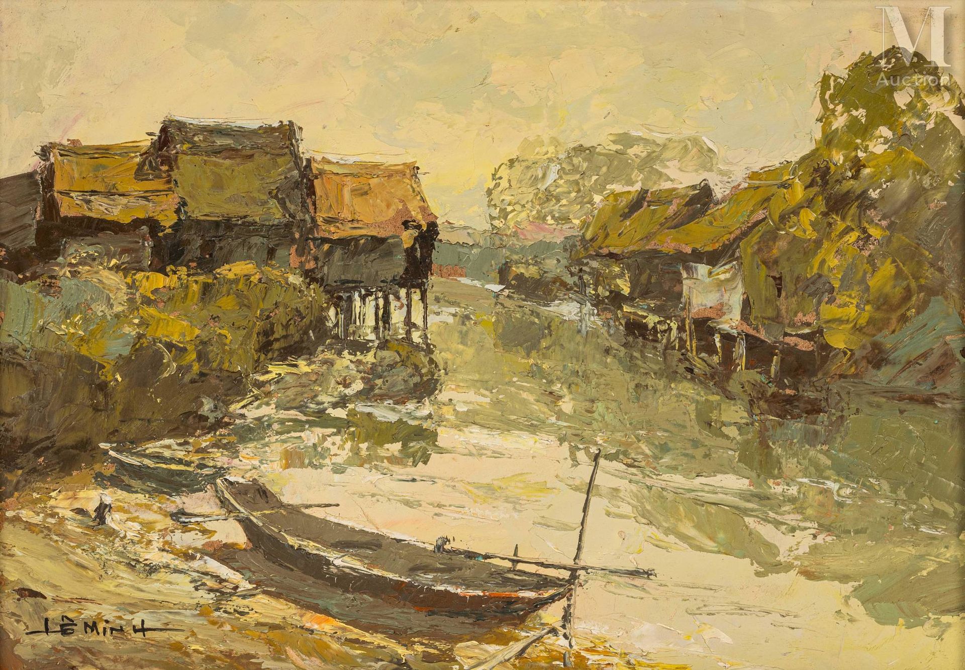 LÊ MINH (né en 1937) "Houses on the river"

Oil on isorel
Signed lower left
22 x&hellip;