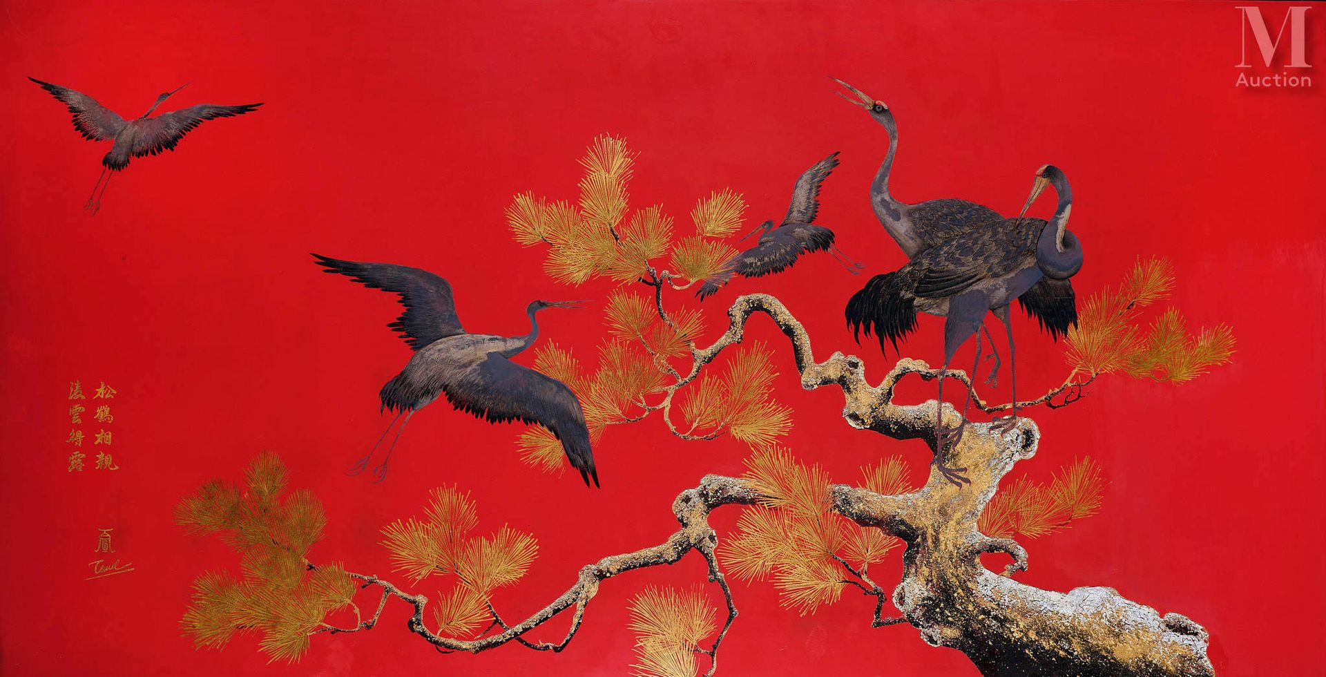 VIETNAM, XXe siècle Heron and pines

Lacquered wood panel
Signed lower left, ins&hellip;