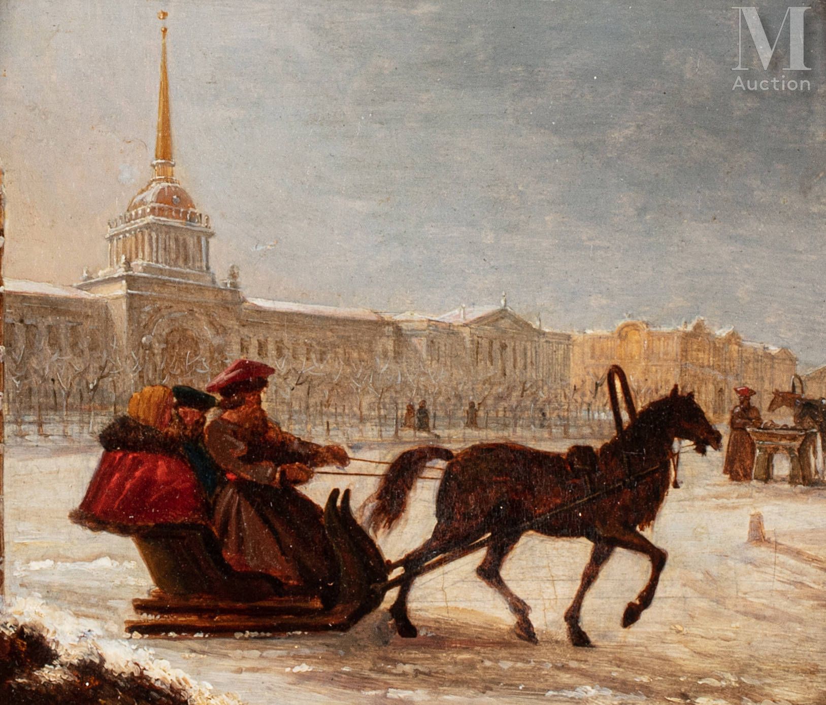 École russe du XIXe siècle. Sleigh in the Snow in Front of the Admiralty in St. &hellip;