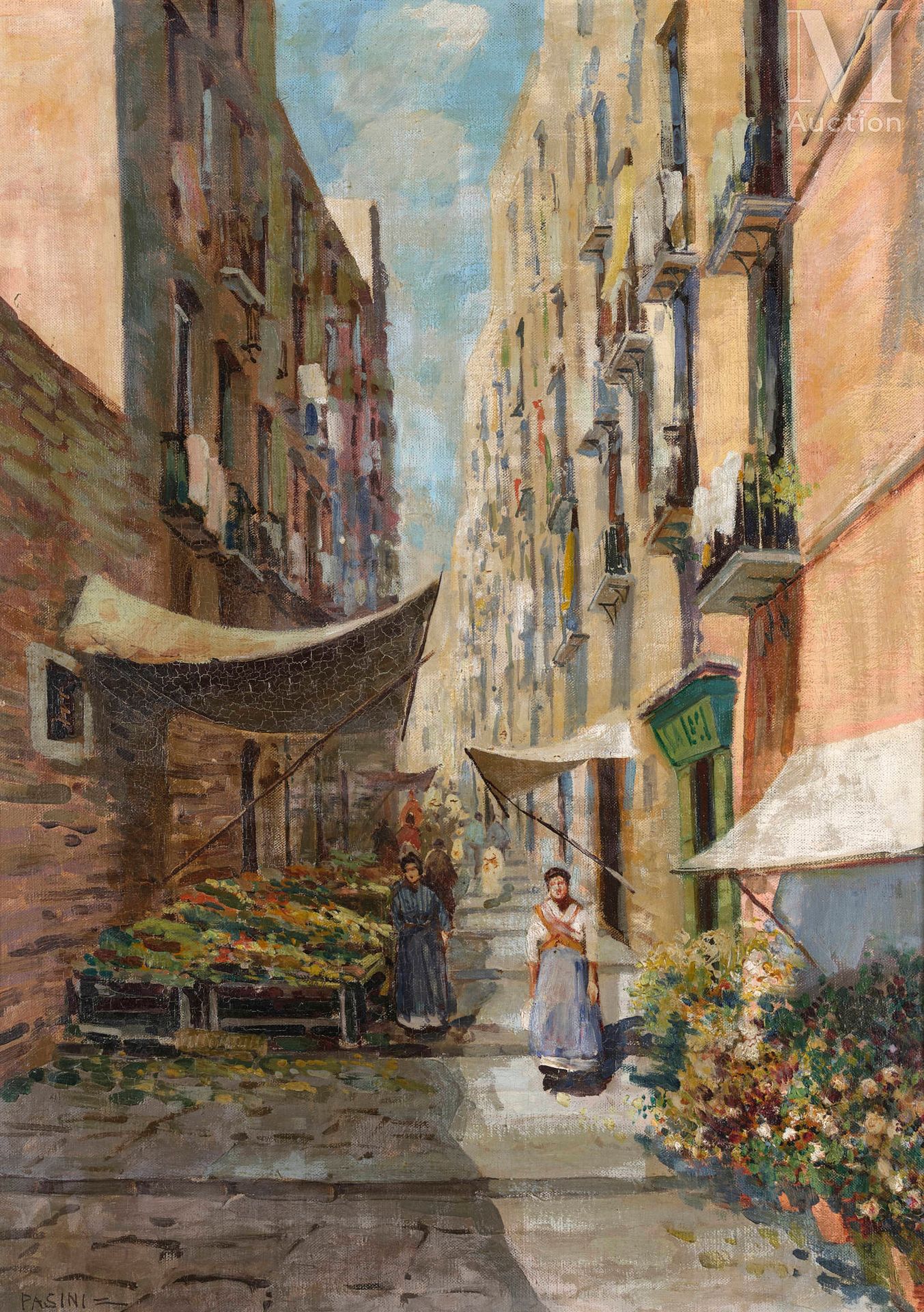 Lazarro PASINI (1861-1949) 意大利的小巷

布面油画，装在面板上
68,5 x 48,5 cm 
签名左下：帕西尼

高：68 x 宽&hellip;