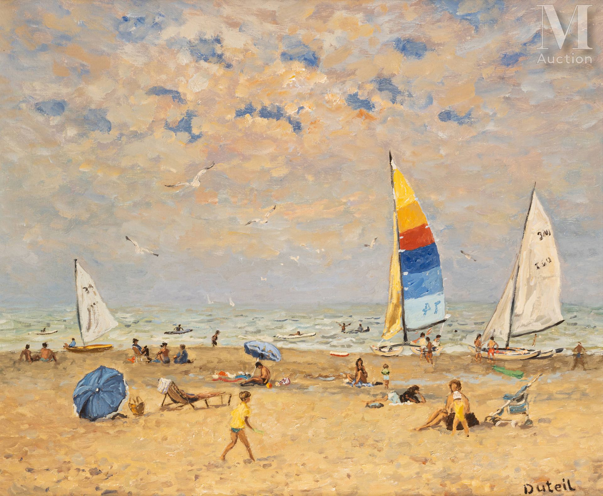 Jean-Claude DUTEIL (Né en 1950) 夏天的海滩

原创布面油画 
45 x 53 cm
签名右下：Duteil
背面手写：La pl&hellip;