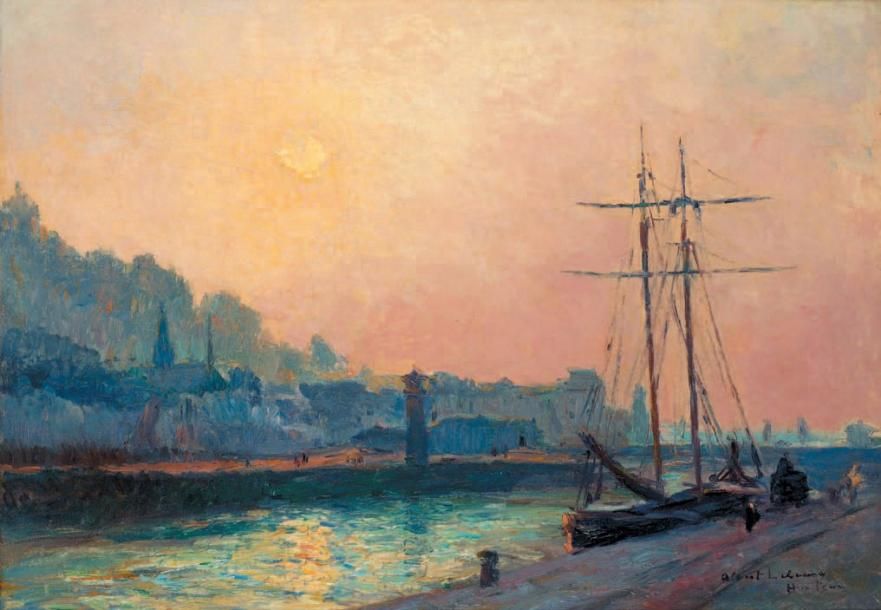 Albert LEBOURG (1849-1928) French Les Bassins du port de Honfleur, soleil coucha&hellip;
