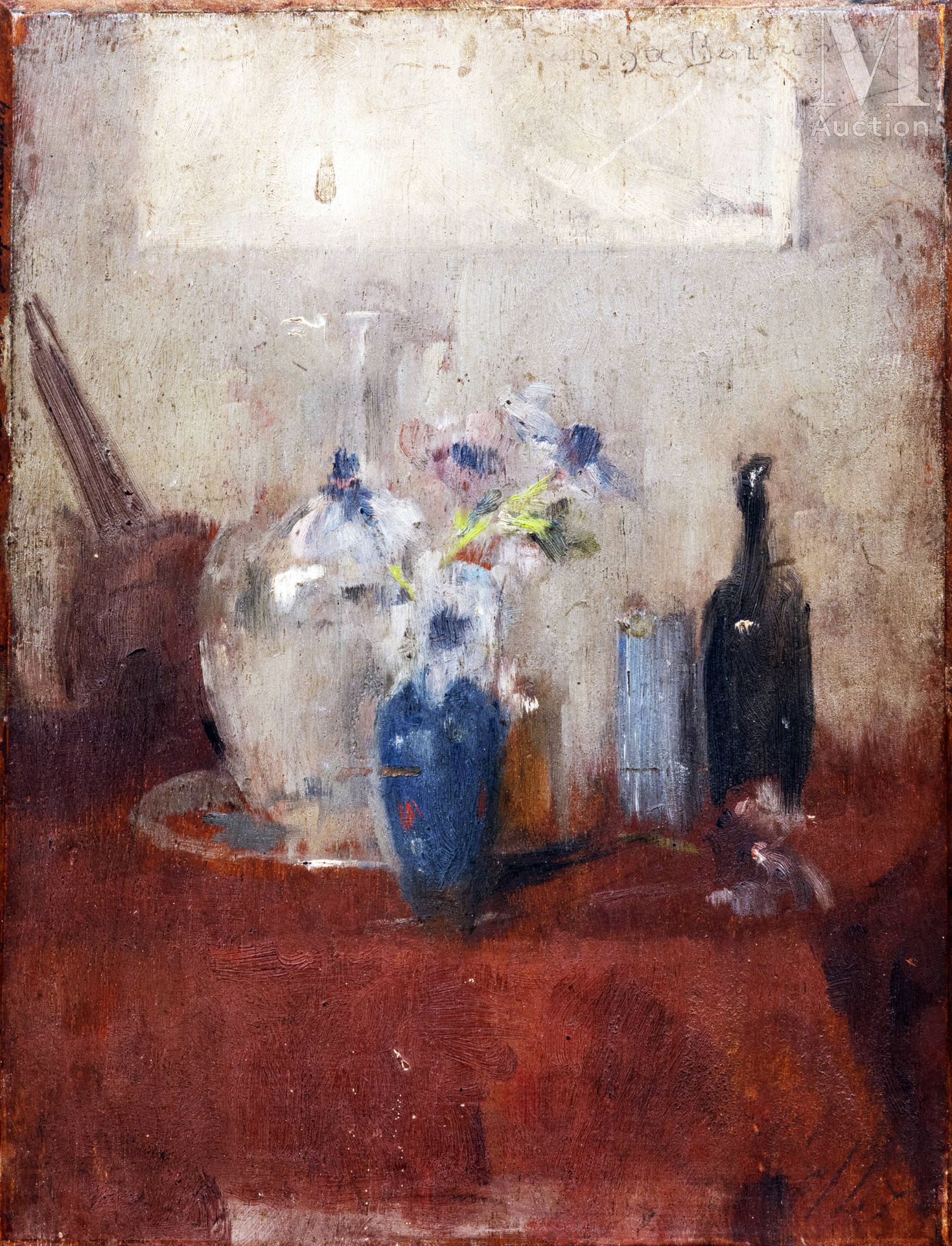 Olga BOZNANSKA (1870 Cracovie - 1940 Paris) 花瓶和瓶子的静物（直页） 范-戴克的副本（工作室），切萨雷-亚历山德罗-&hellip;