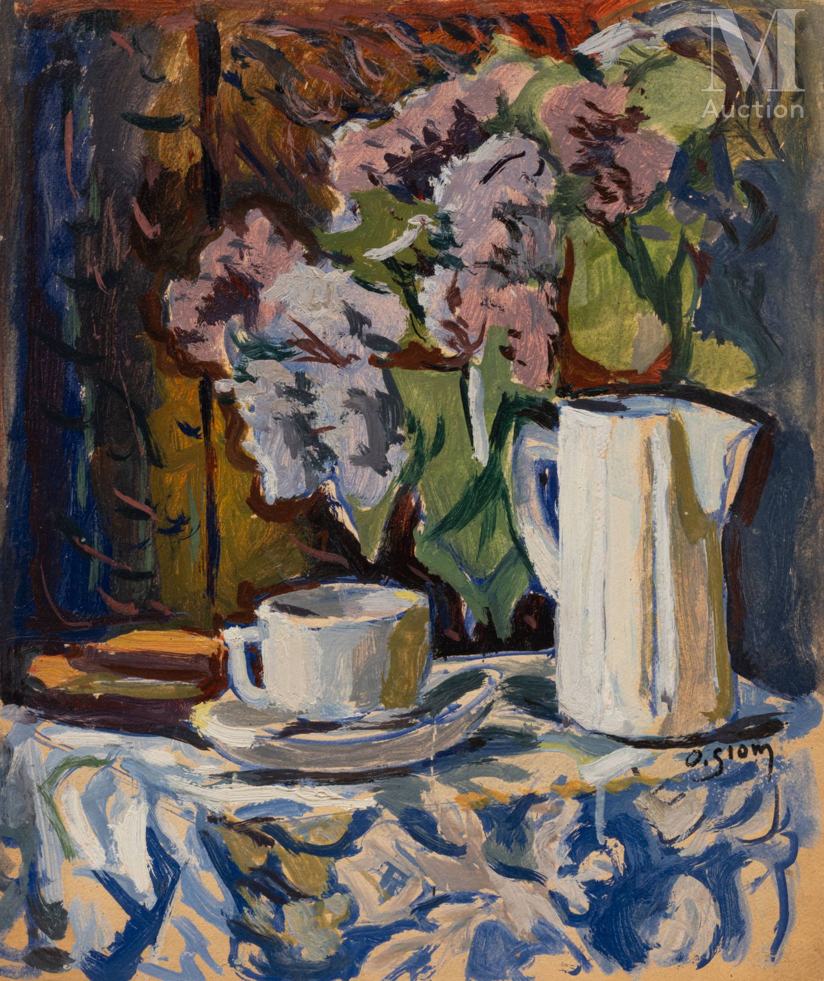 Olga SLOMSZYNSKA dite Olga SLOM (Suisse 1881- France 1941) Still life with a cup&hellip;