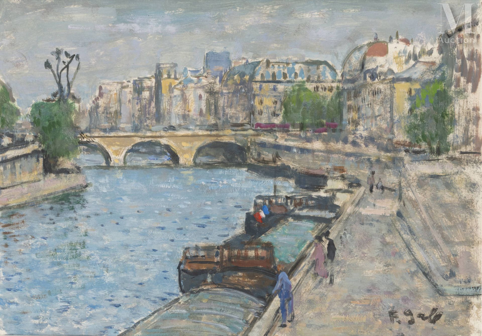 François GALL (Kolozvar 1912 - Paris 1987) Barcaza amarrada en el Quai des Grand&hellip;