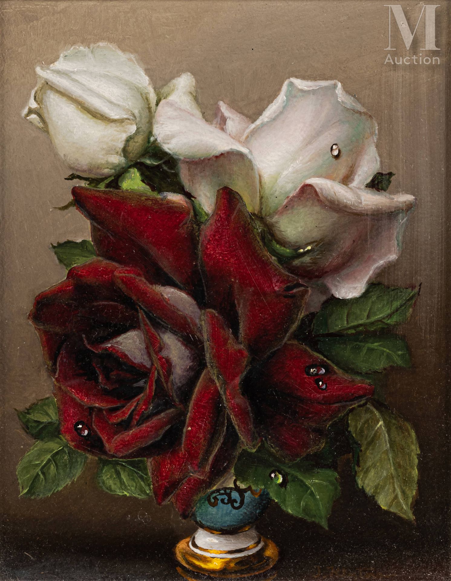 Irène KLESTOVA (Saratov 1907- Paris 1988) 带水珍珠的玫瑰花束

油彩在伊索莱尔上
24 x 19 cm
右下角署名 "&hellip;
