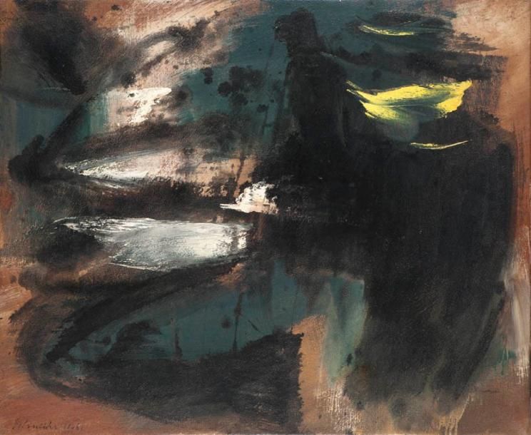 Gérard SCHNEIDER (1896-1986) Opus, 1961 Huile sur toile signée et datée en bas à&hellip;