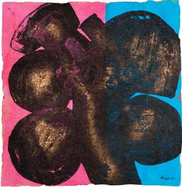 Ladislas KIJNO (né en 1921) Composition abstraite Glycérospray sur papier, signé&hellip;