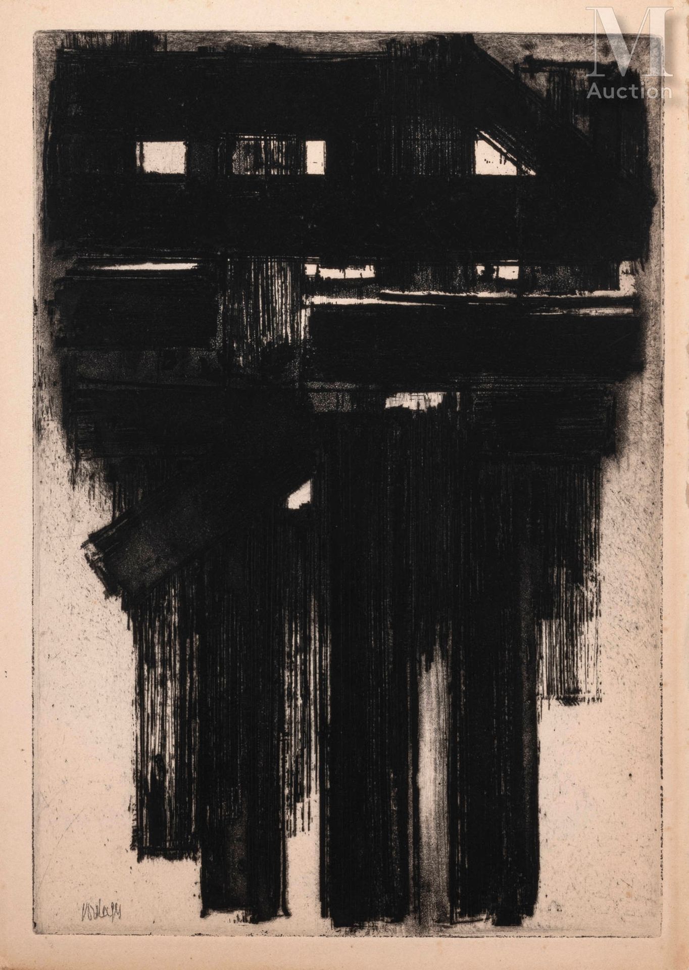 Pierre SOULAGES (1919 - 2022) 蚀刻画III, 1956年

蚀刻在Rives牛皮纸上，样板上有签名。皮埃尔-苏拉格 "折页目录的封&hellip;