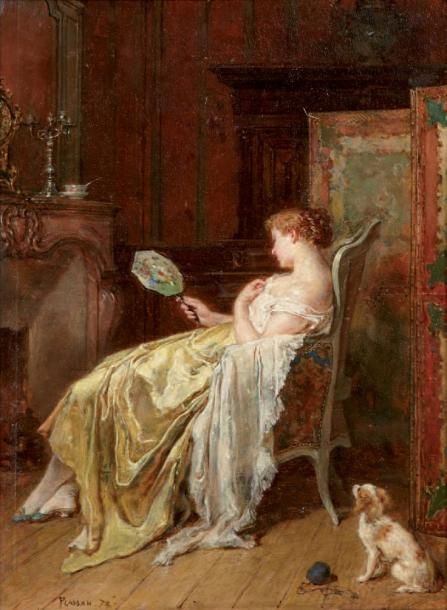 Antoine Emile PLASSAN (Bordeaux 1817 - Paris 1903) Femme dans un intérieur Huile&hellip;