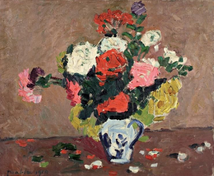 Francis PICABIA (Paris 1879 - 1953) Bouquet de fleurs Huile sur toile d'origine &hellip;