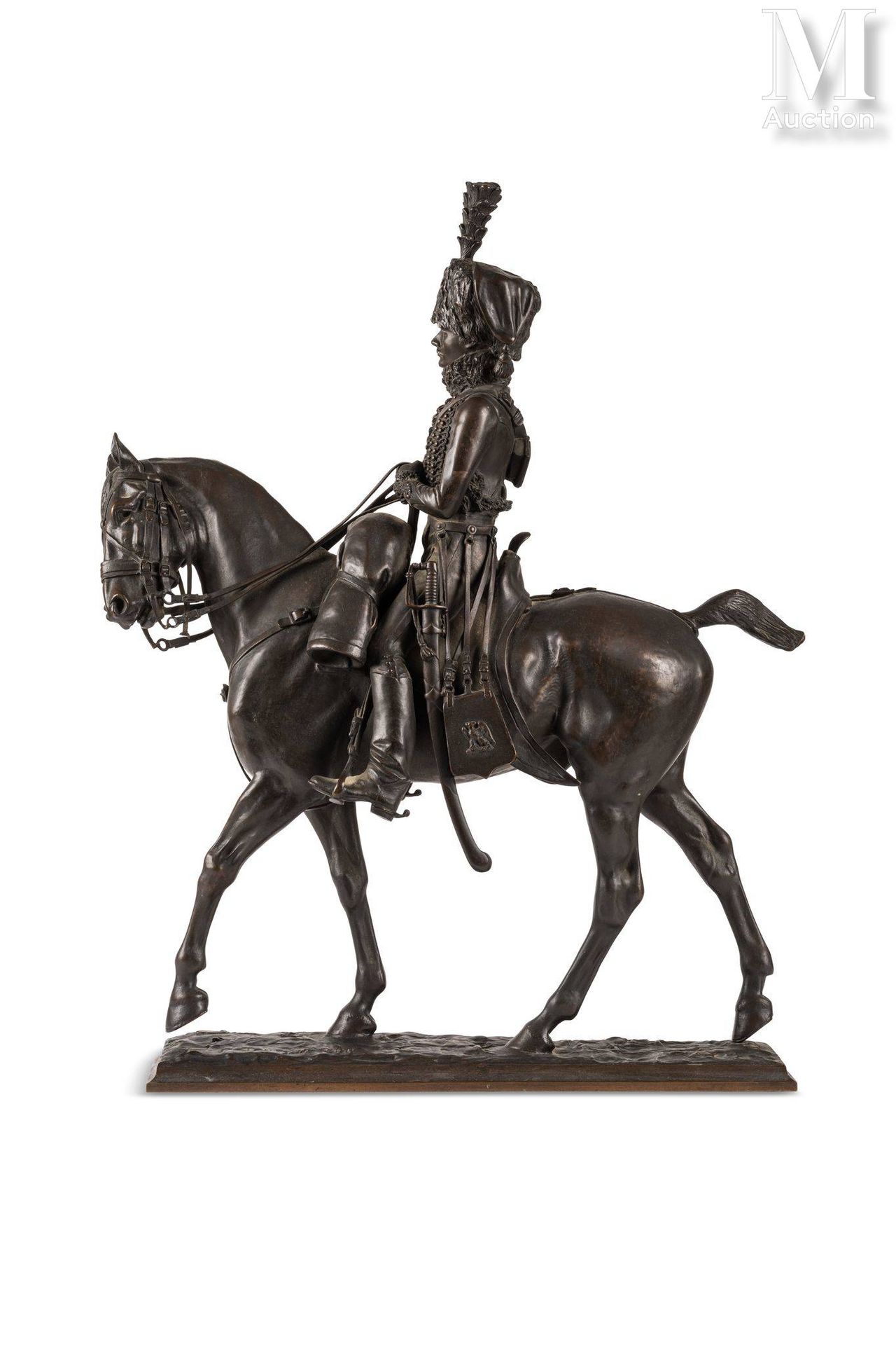 Pierre Nicolas TOURGUENEFF (1854-1912) 帝国卫队的一名骑兵手榴弹手。 
青铜器，有棕色的铜锈，平台上有签名'P.Tourg&hellip;