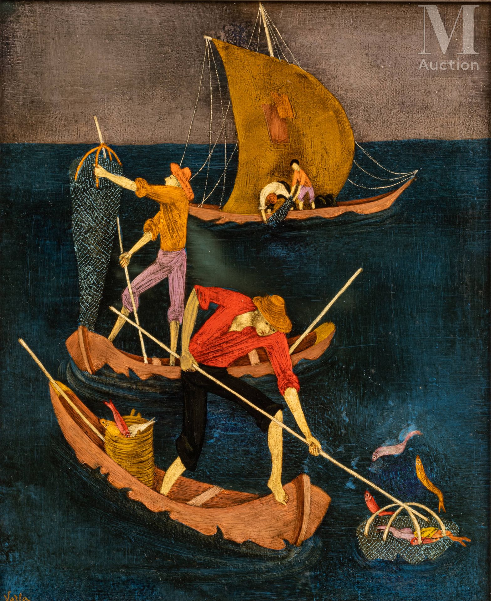 Félix VARLAMICHIVILI dit VARLA (Kutaisi, 1903 - Paris, 1986) 渔民。
布面油画，右下角有签名，背面框&hellip;
