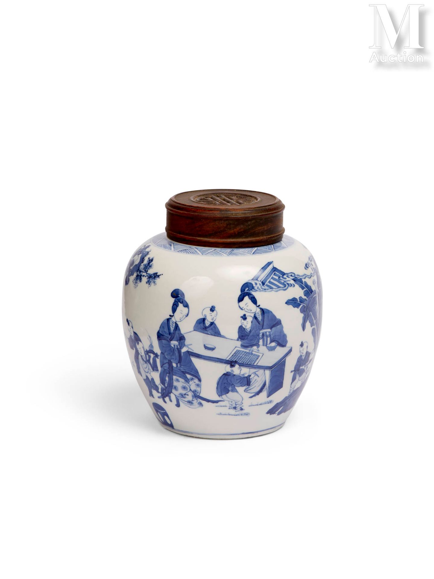 *CHINE, Epoque Kangxi, XVIIIe siècle Ingwertopf aus Porzellan

mit einem blau-we&hellip;