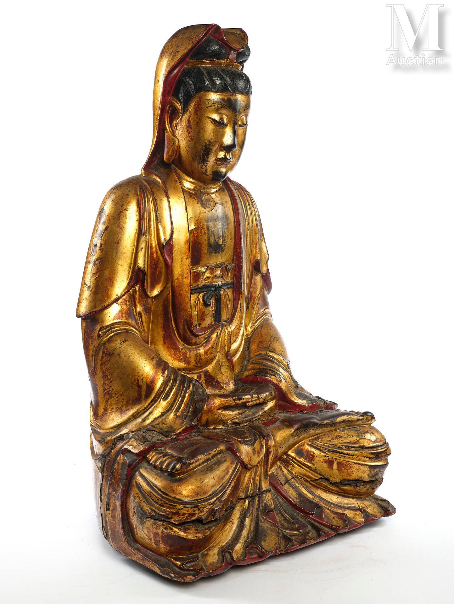 CHINE, XVIIIe siècle Grande scultura in legno

laccata in rosso e oro, raffigura&hellip;
