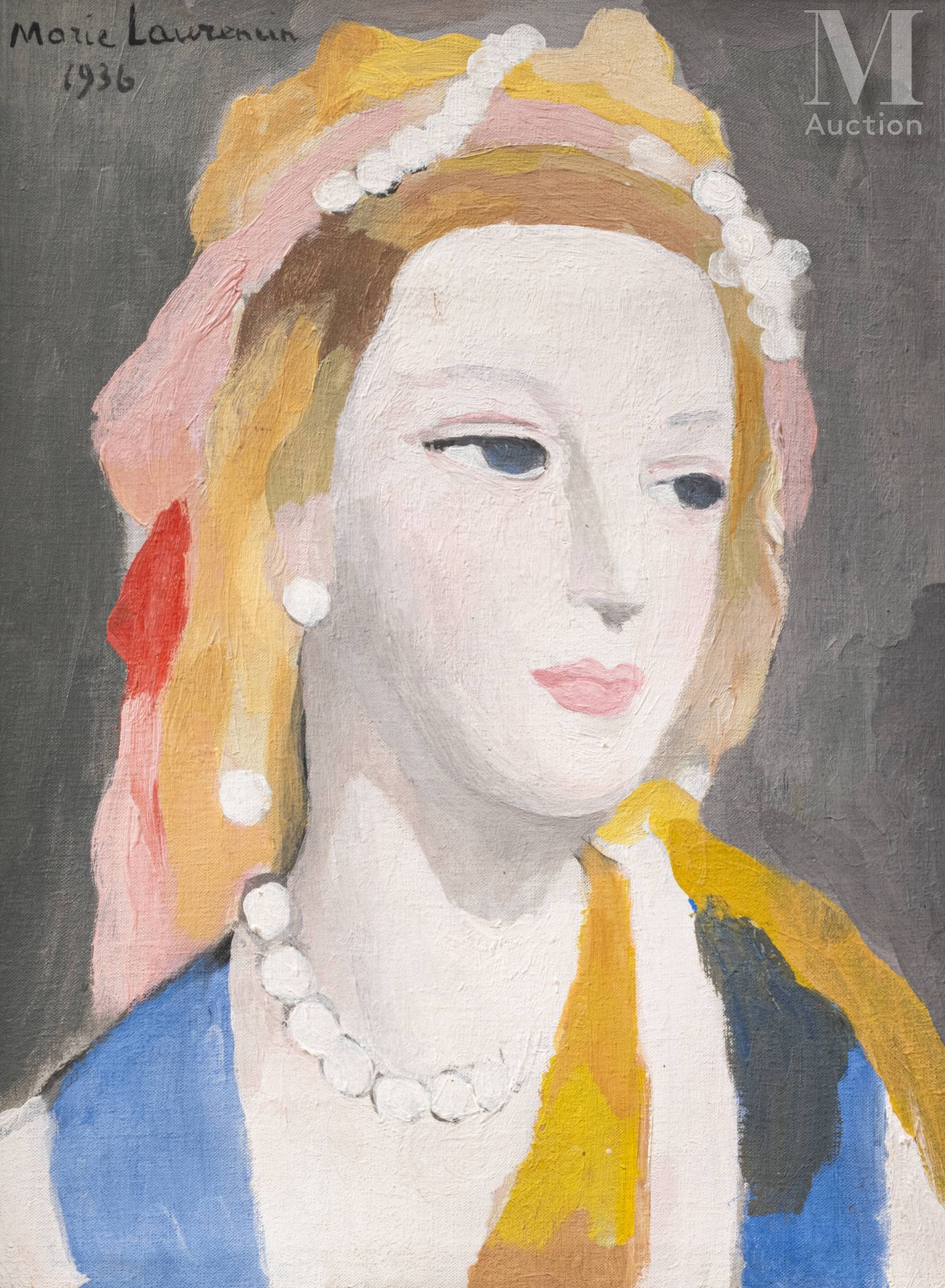 Marie LAURENCIN (Paris 1885-1956) Portrait de jeune femme au collier de perles

&hellip;
