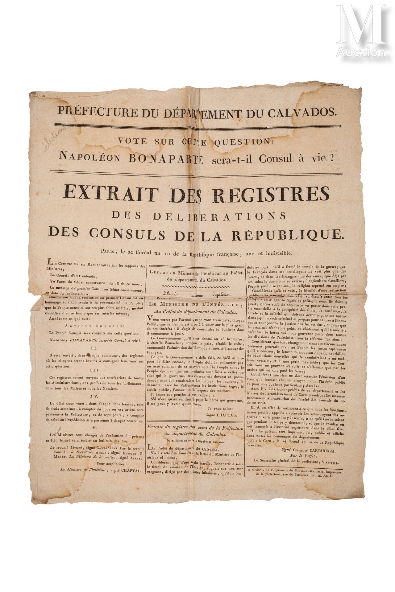Extrait des registres des délibérations des consuls de la République du 20 Floré&hellip;