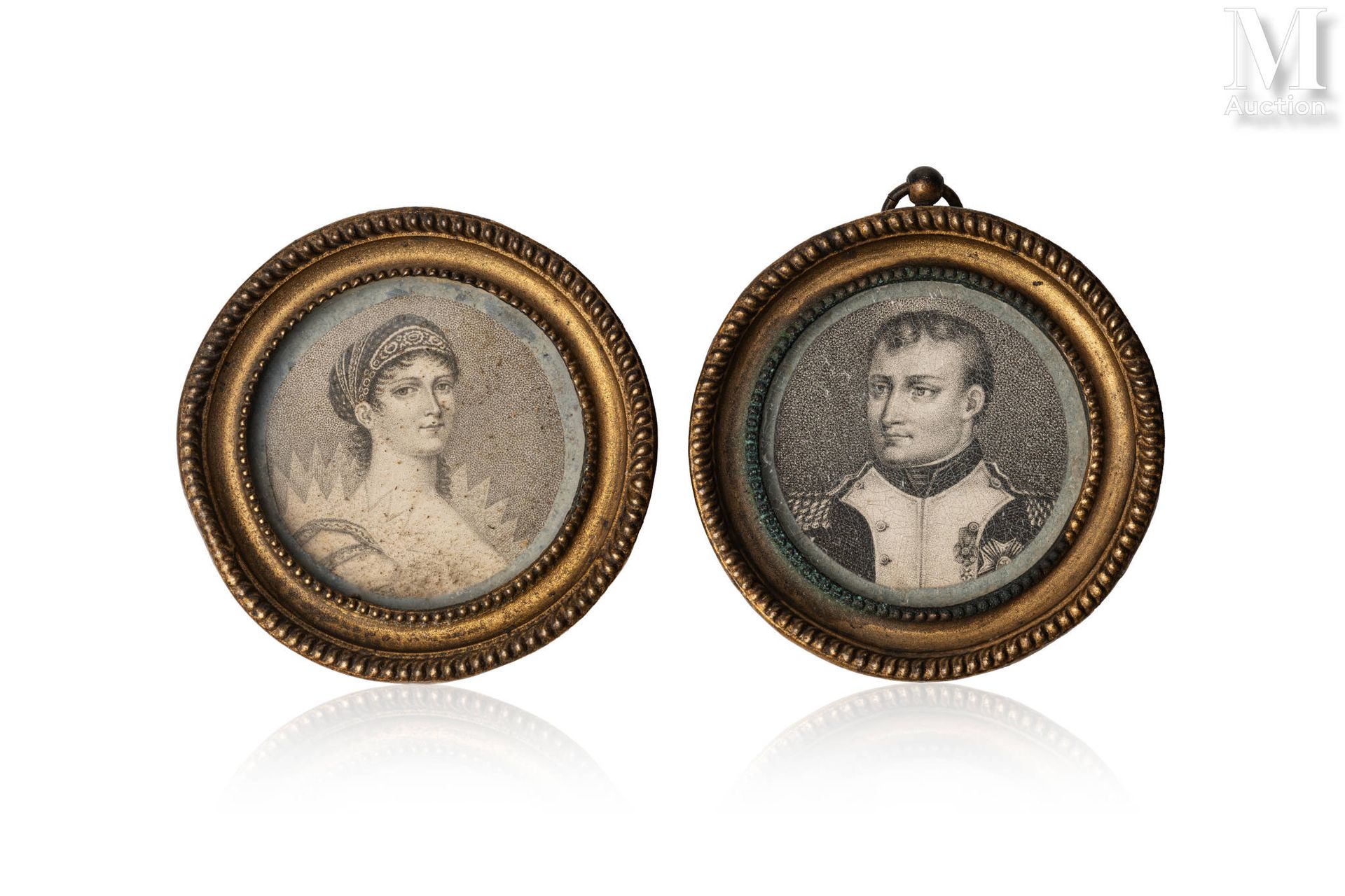 Paire de portraits gravés en médaillon du couple impérial, l'empereur Napoléon I&hellip;