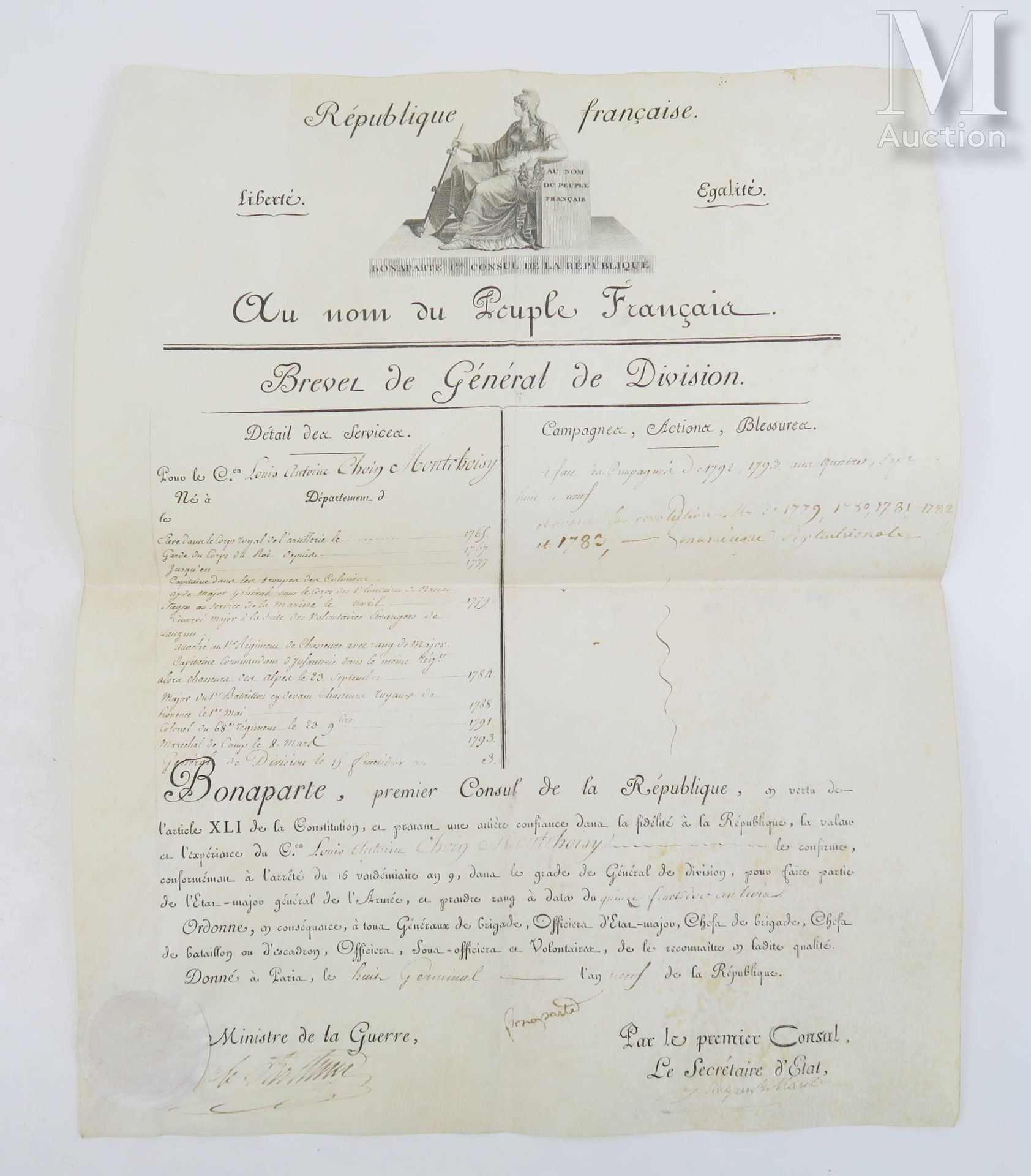 BONAPARTE (Napoléon, 1769-1821), Piece printed and handwritten on vellum with si&hellip;
