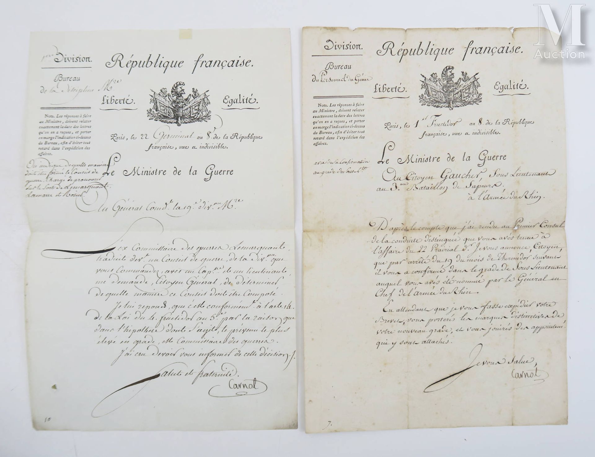 CARNOT (Lazare, 1753-1823), Handwritten document signed "Carnot", then Minister &hellip;