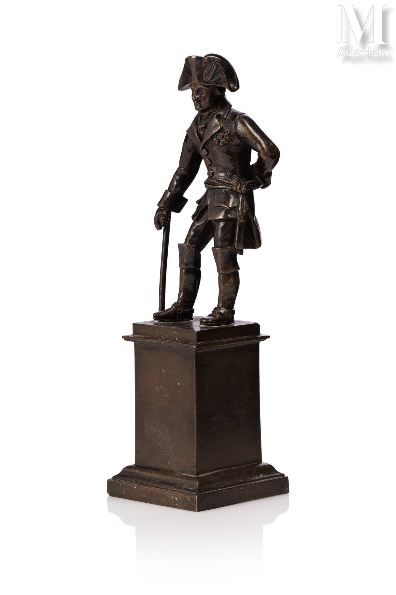 Statuette en bronze à patine brune figurant Frédéric II dit le Grand, roi de Pru&hellip;