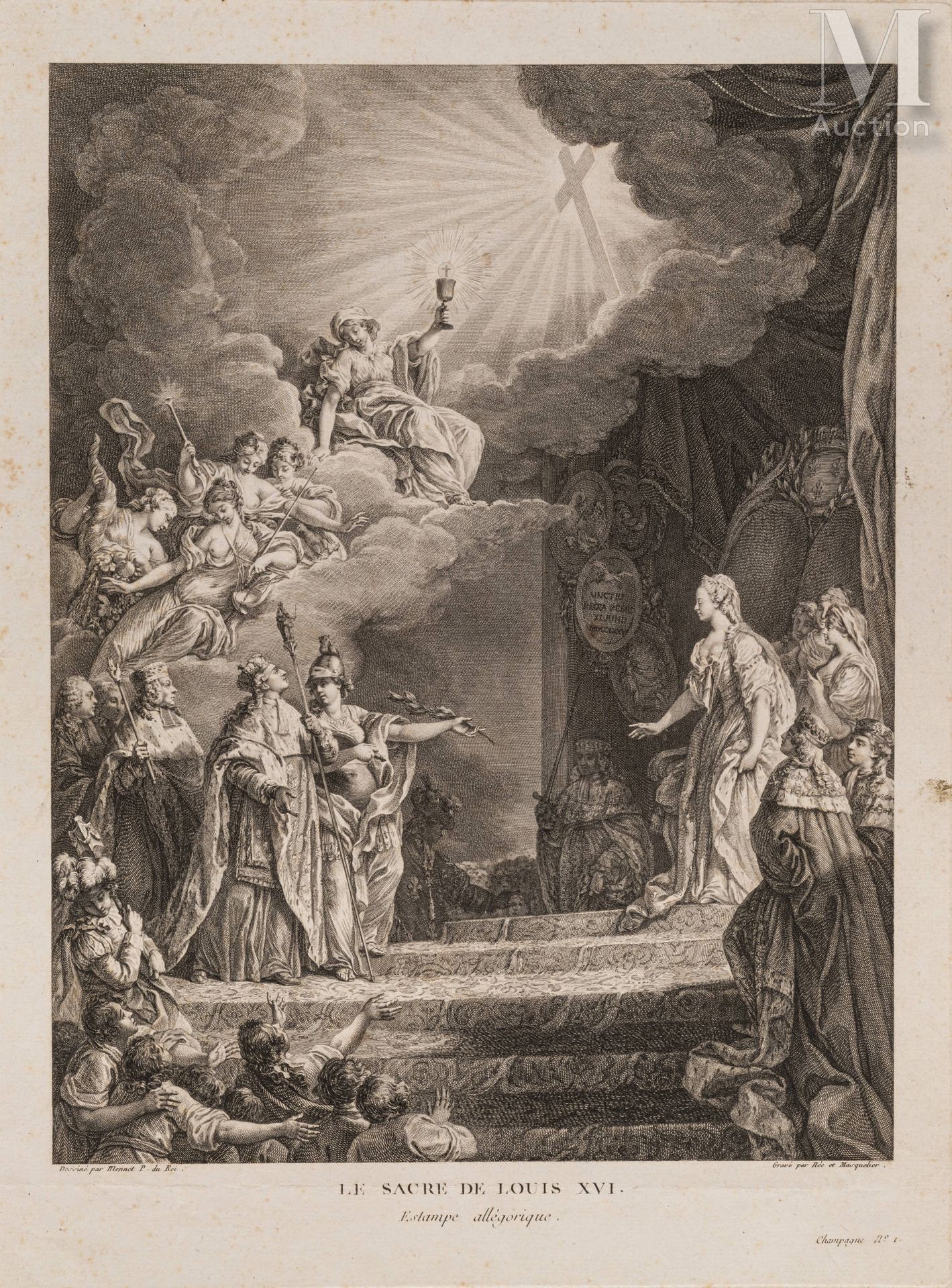 LOUIS XVI, ROI DE FRANCE (1754-1793) Gravure à l’eau-forte titrée “Le sacre de L&hellip;