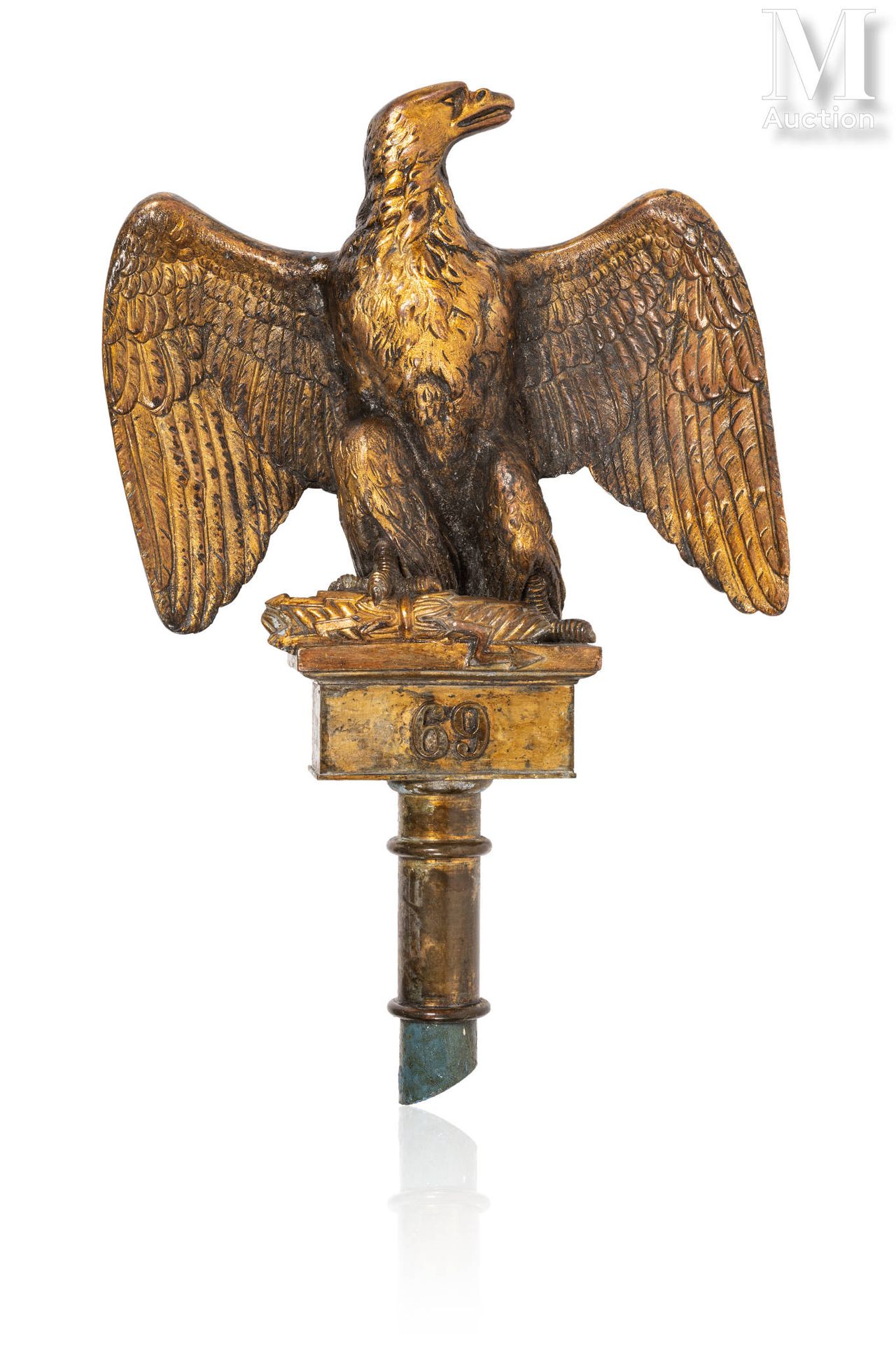 Aigle de drapeau en métal doré du modèle 1860 dit de Marion du 69e régiment d’in&hellip;
