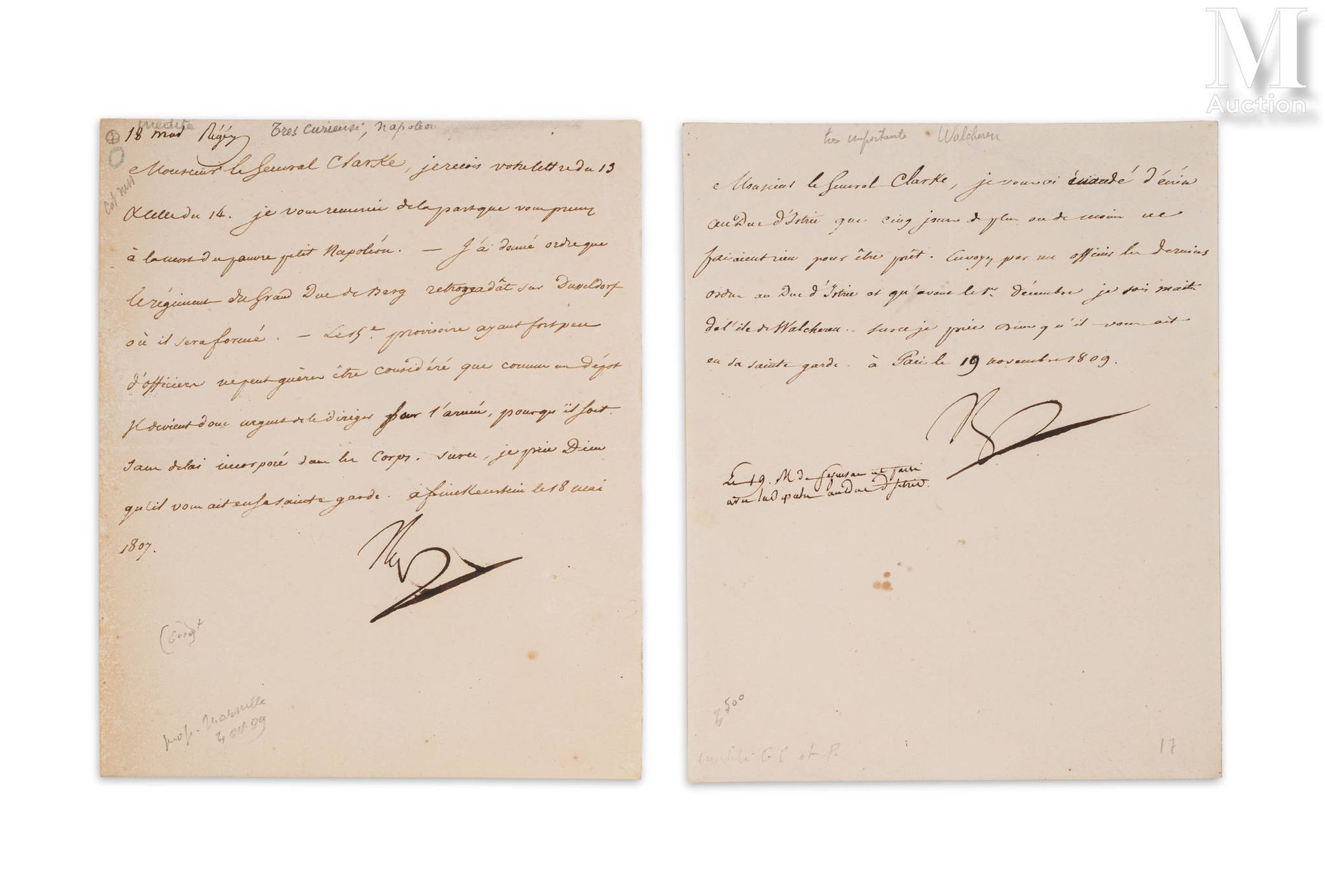 NAPOLÉON BONAPARTE (1769-1821) Two unpublished "Nap" L.S. To General Henri-Jacqu&hellip;