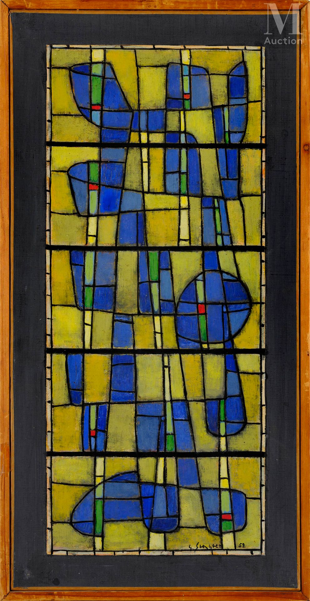 Gustave SINGIER (1909-1984) 彩绘玻璃，1952 年

纸上油画，右下方有签名和年代，裱在画布上 
32 x 64 厘米

出处 ： &hellip;