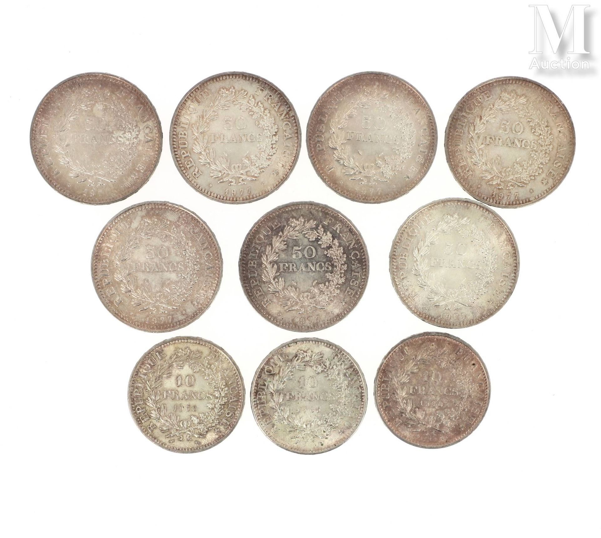 Lot de pièces argent Lot de pièces argent comprenant : 
- 7 x 50 FF "Hercule" (1&hellip;