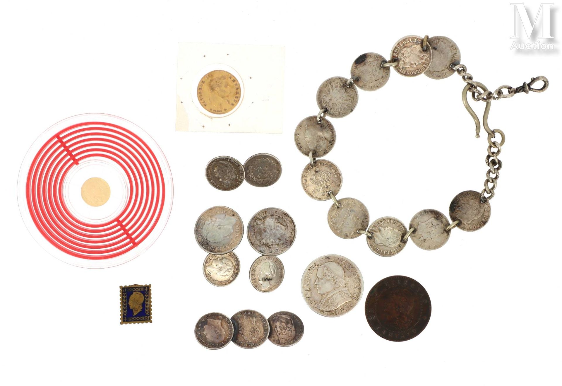 Lot de monnaies Lot de pièces comprenant:
- 1 x 5 FF or Napoléon "lauré" (1867 A&hellip;