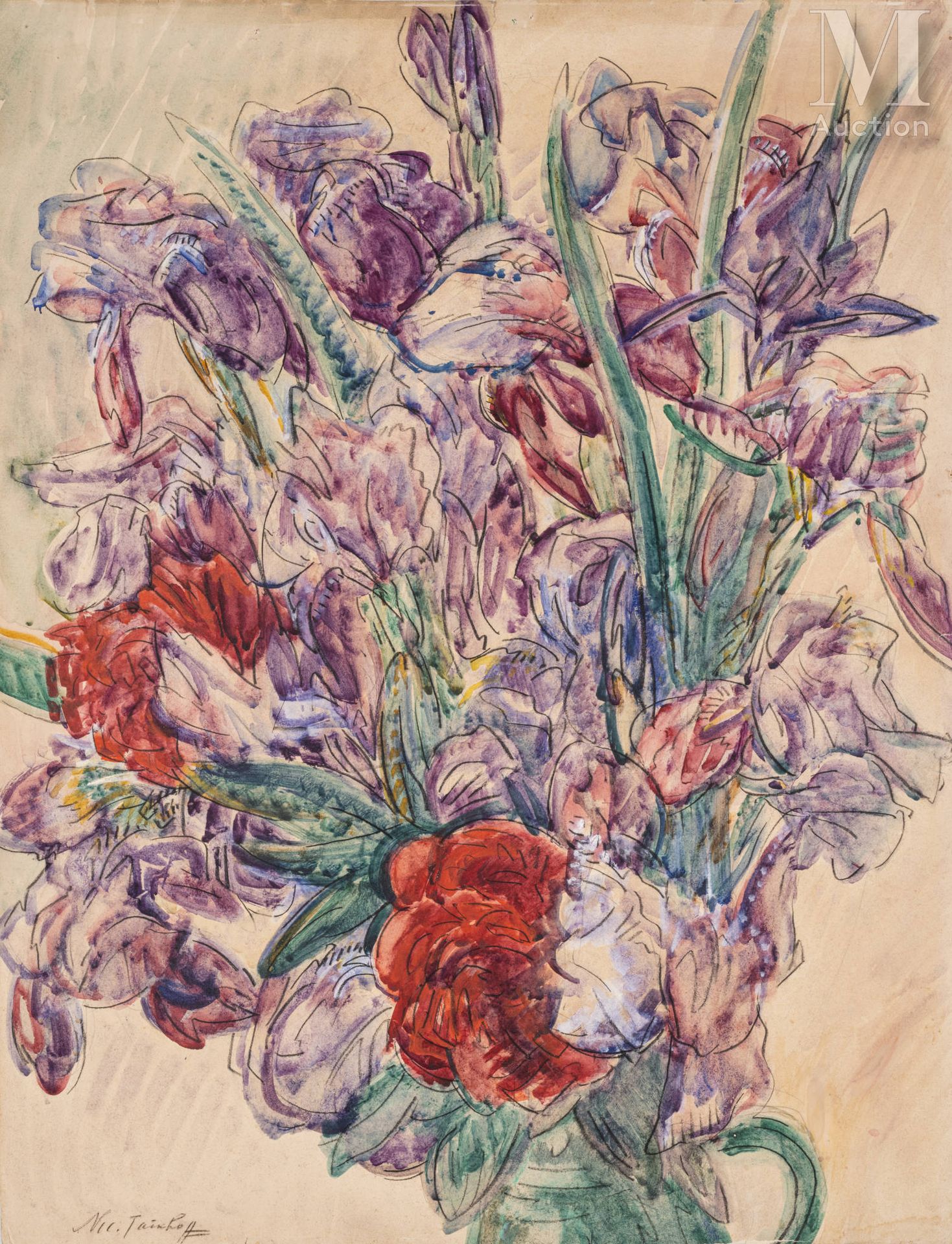 Nicolas TARKHOFF (Moscou 1871 - Orsay 1930) Fleurs

Technique mixte sur papier 
&hellip;