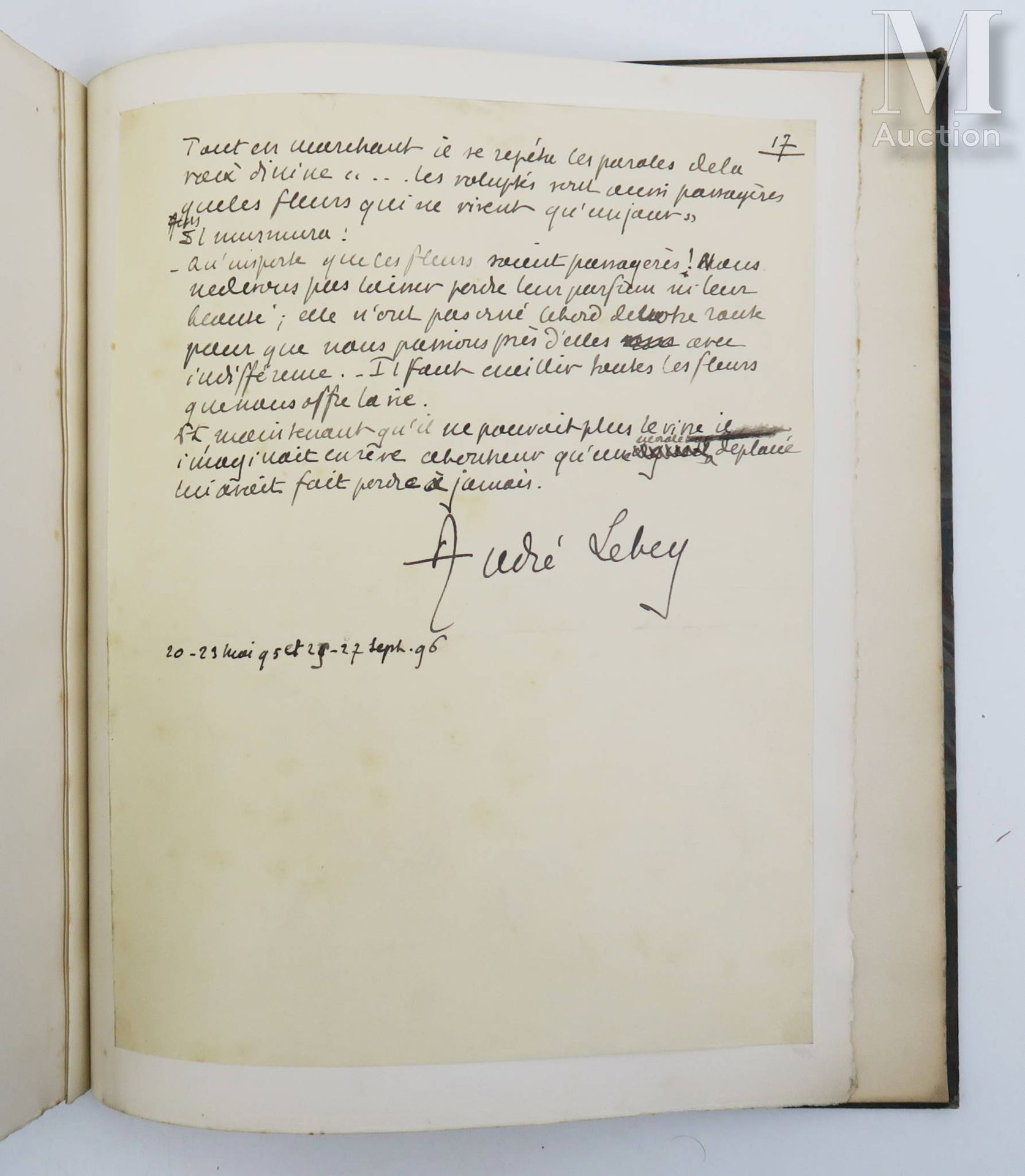 Manuscrit - LEBEY (André). Ennoïa.
Manuscrit original de 18 ff. (titre + 17 ff. &hellip;