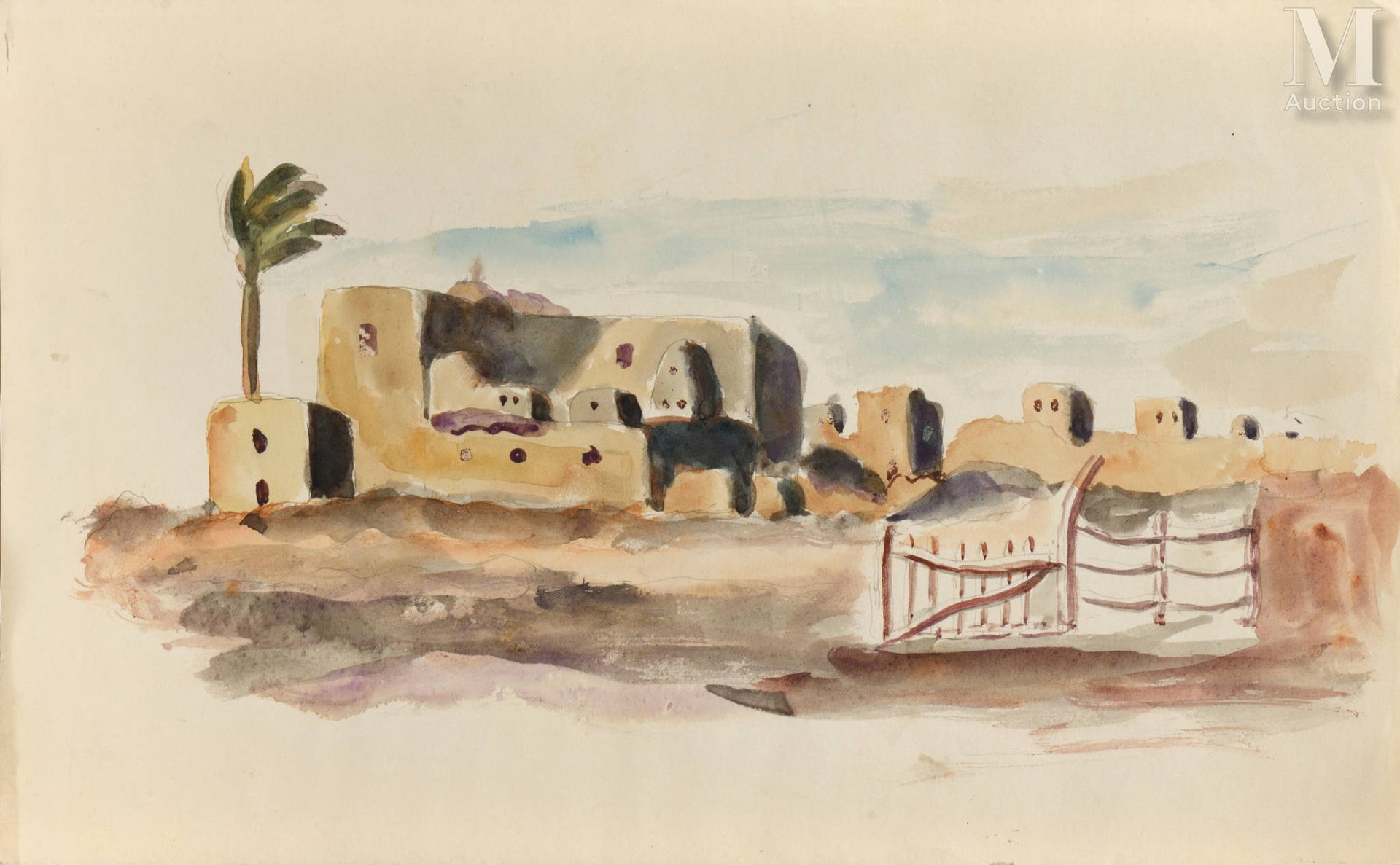 Ⓟ Ezechiel BAROUKH (Égypte, 1909-1984) Aswan
Technique mixte sur papier 
21.4 x &hellip;